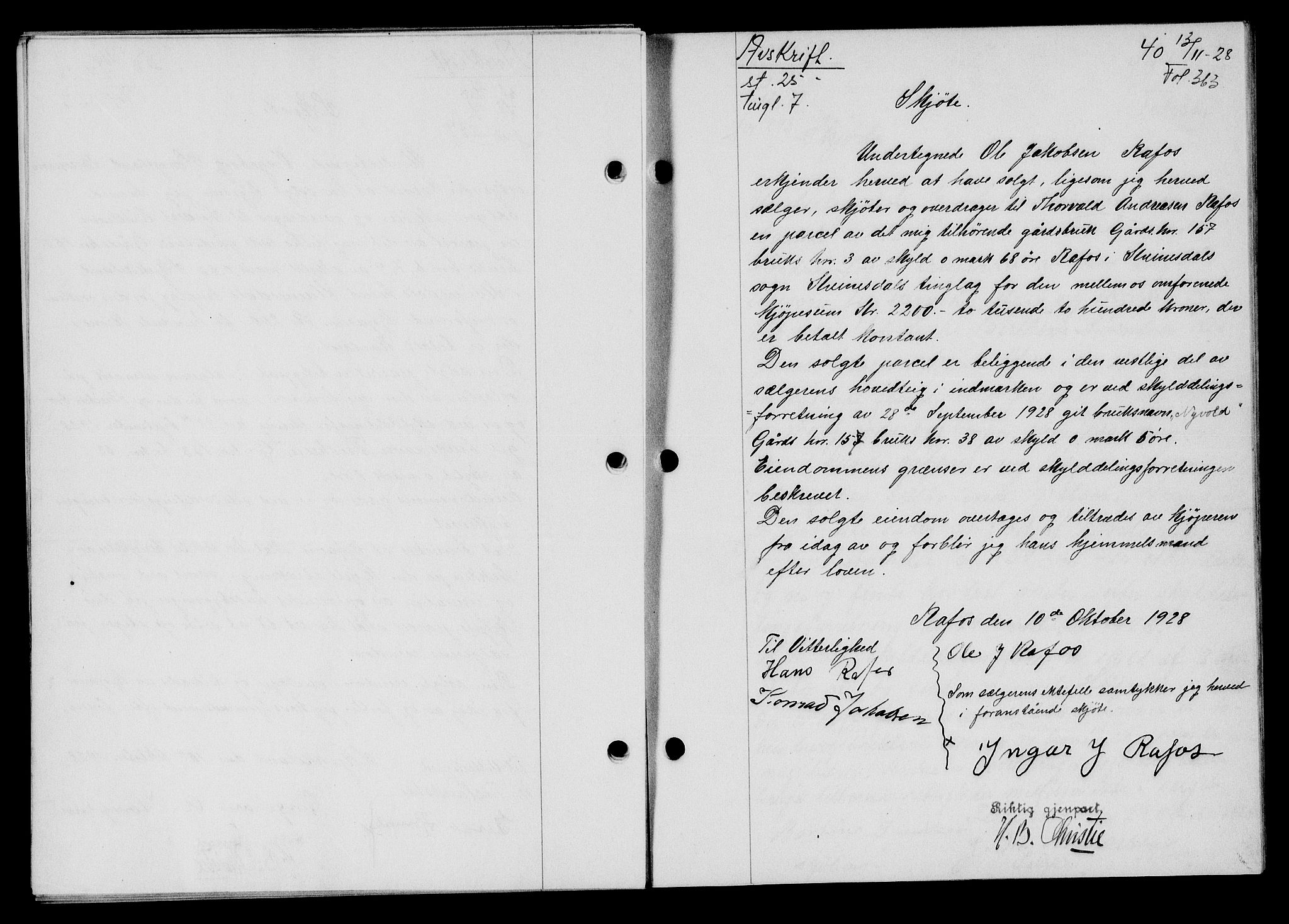 Flekkefjord sorenskriveri, SAK/1221-0001/G/Gb/Gba/L0044: Mortgage book no. 42, 1928-1929, Deed date: 27.11.1928