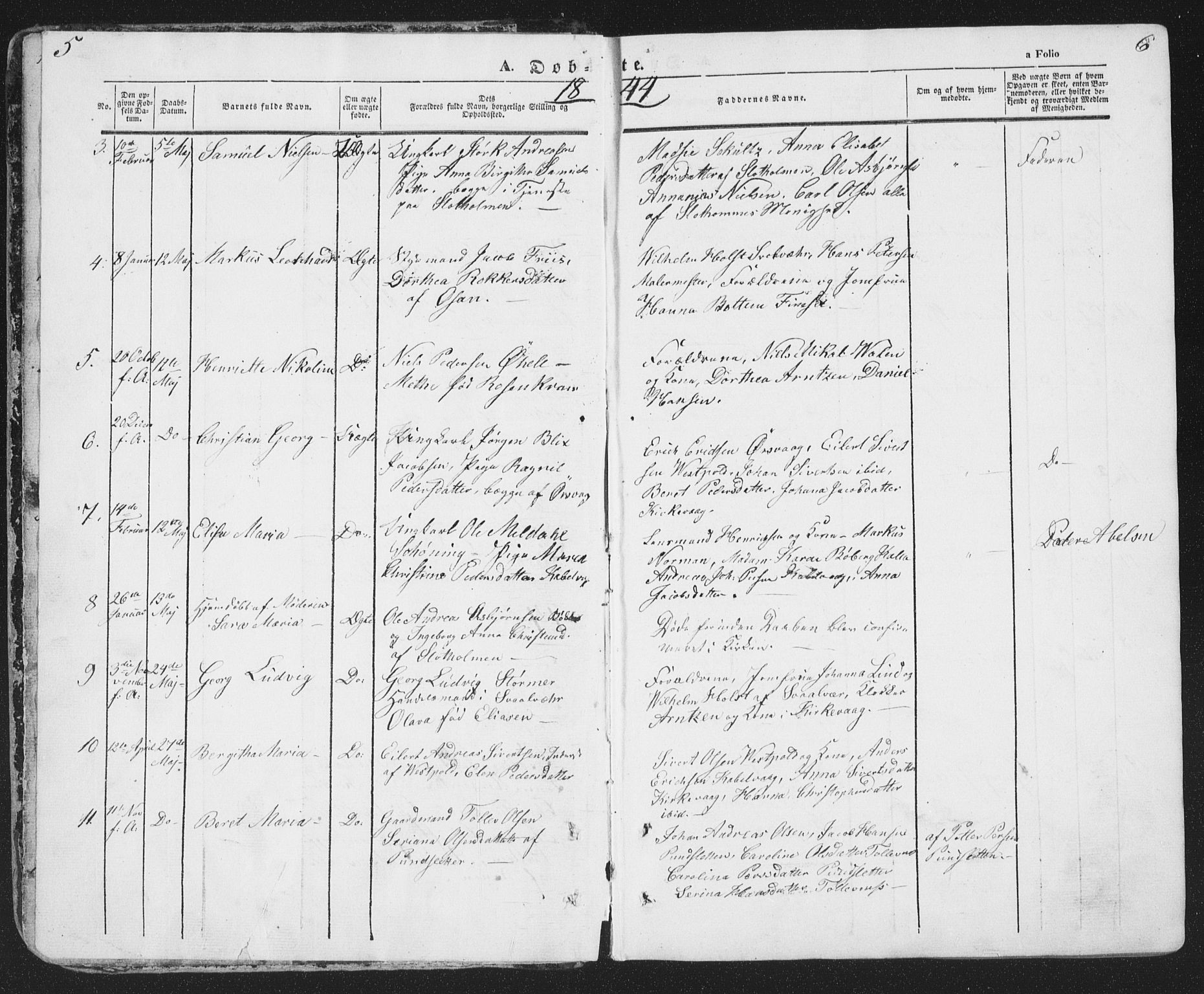 Ministerialprotokoller, klokkerbøker og fødselsregistre - Nordland, SAT/A-1459/874/L1072: Parish register (copy) no. 874C01, 1843-1859, p. 5-6
