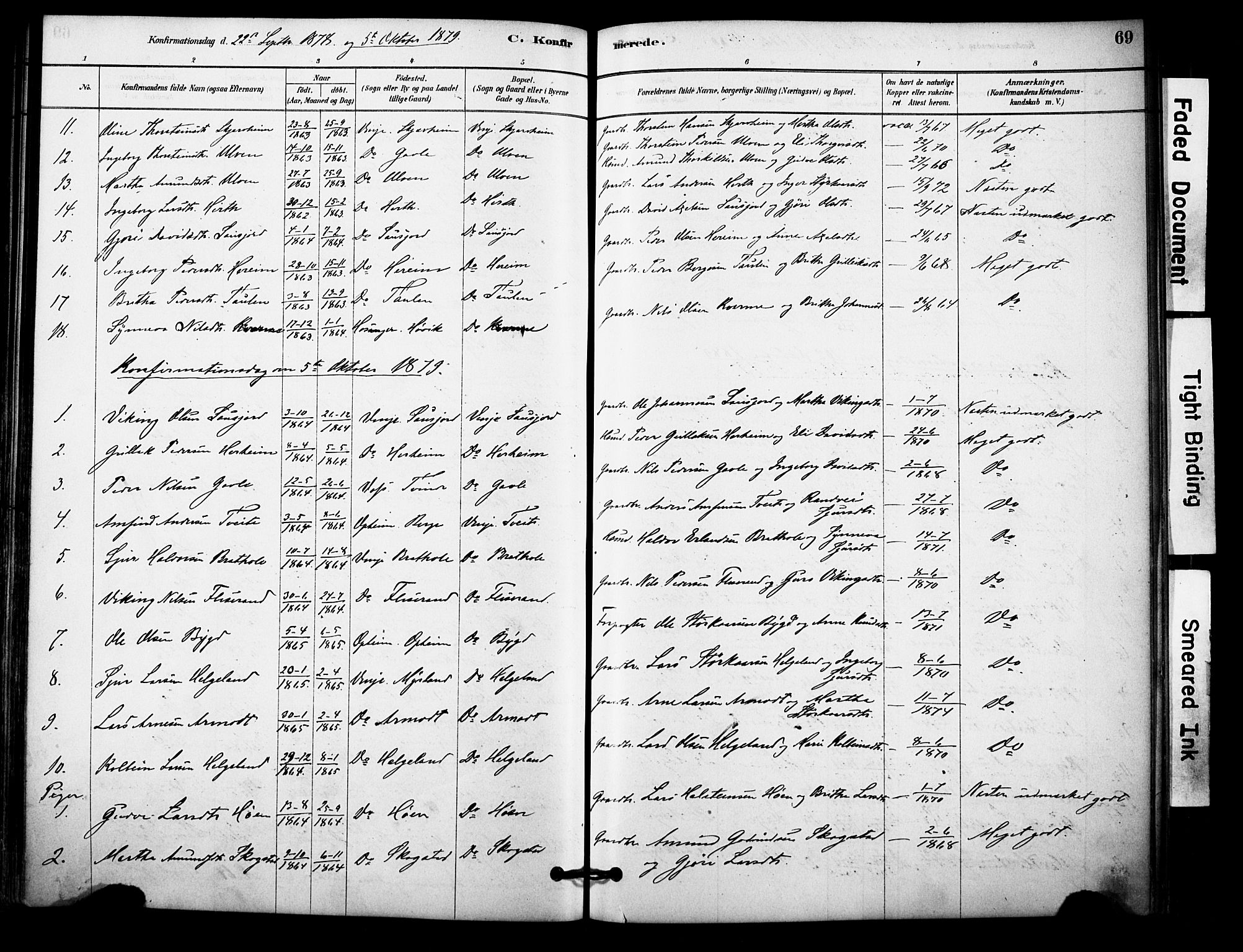 Vossestrand Sokneprestembete, SAB/A-79101/H/Haa: Parish register (official) no. C 1, 1878-1903, p. 69