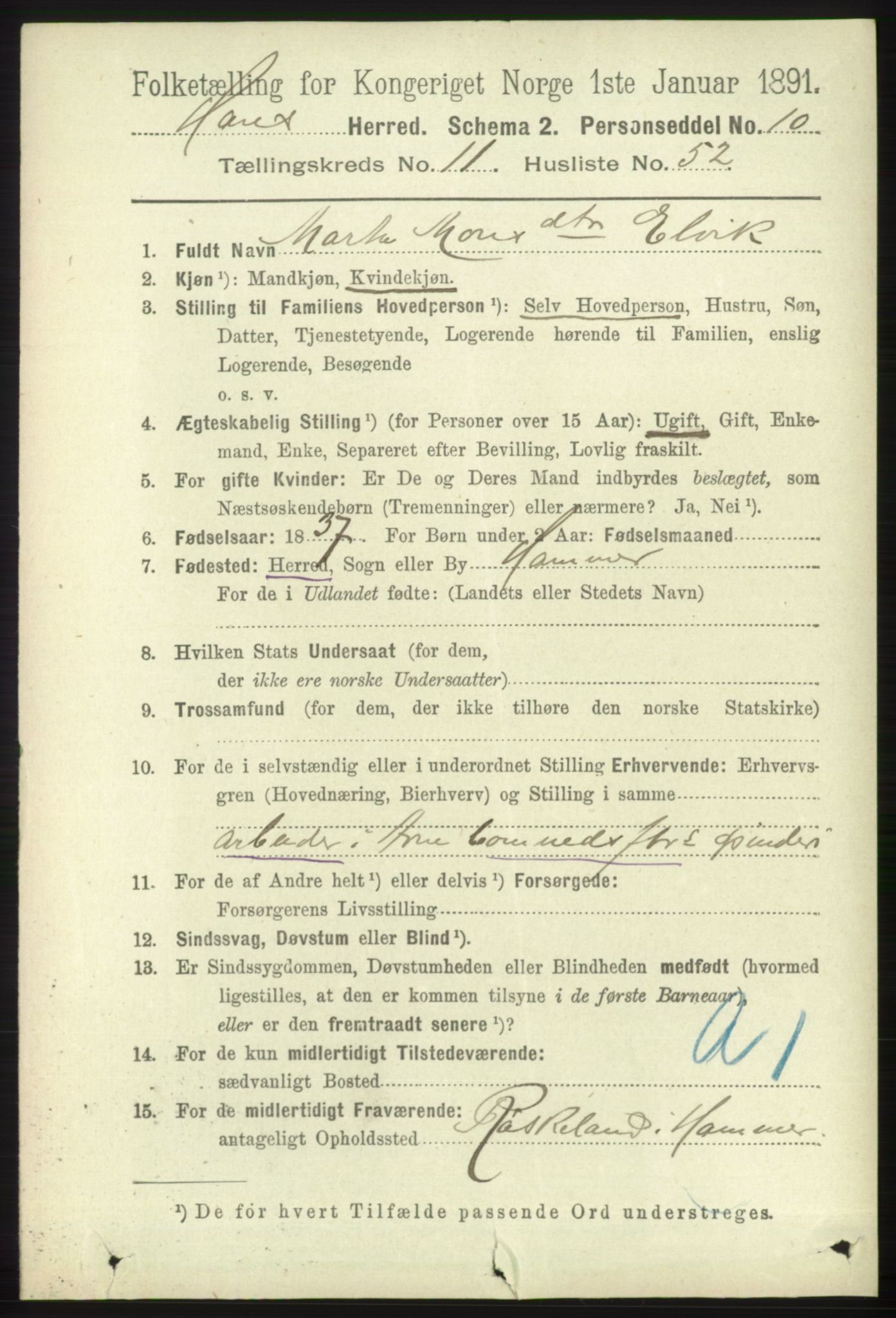 RA, 1891 census for 1250 Haus, 1891, p. 5186