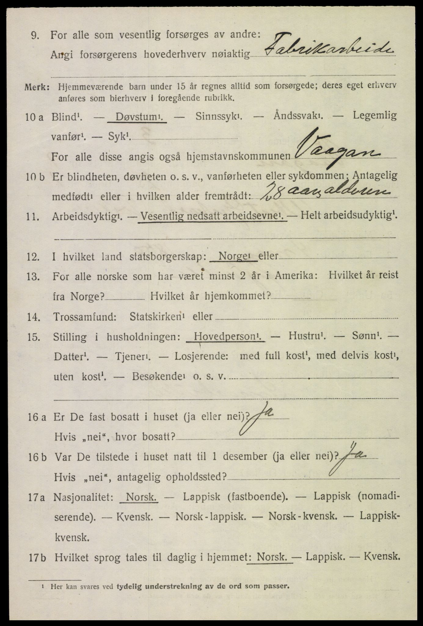 SAT, 1920 census for Vågan, 1920, p. 8116