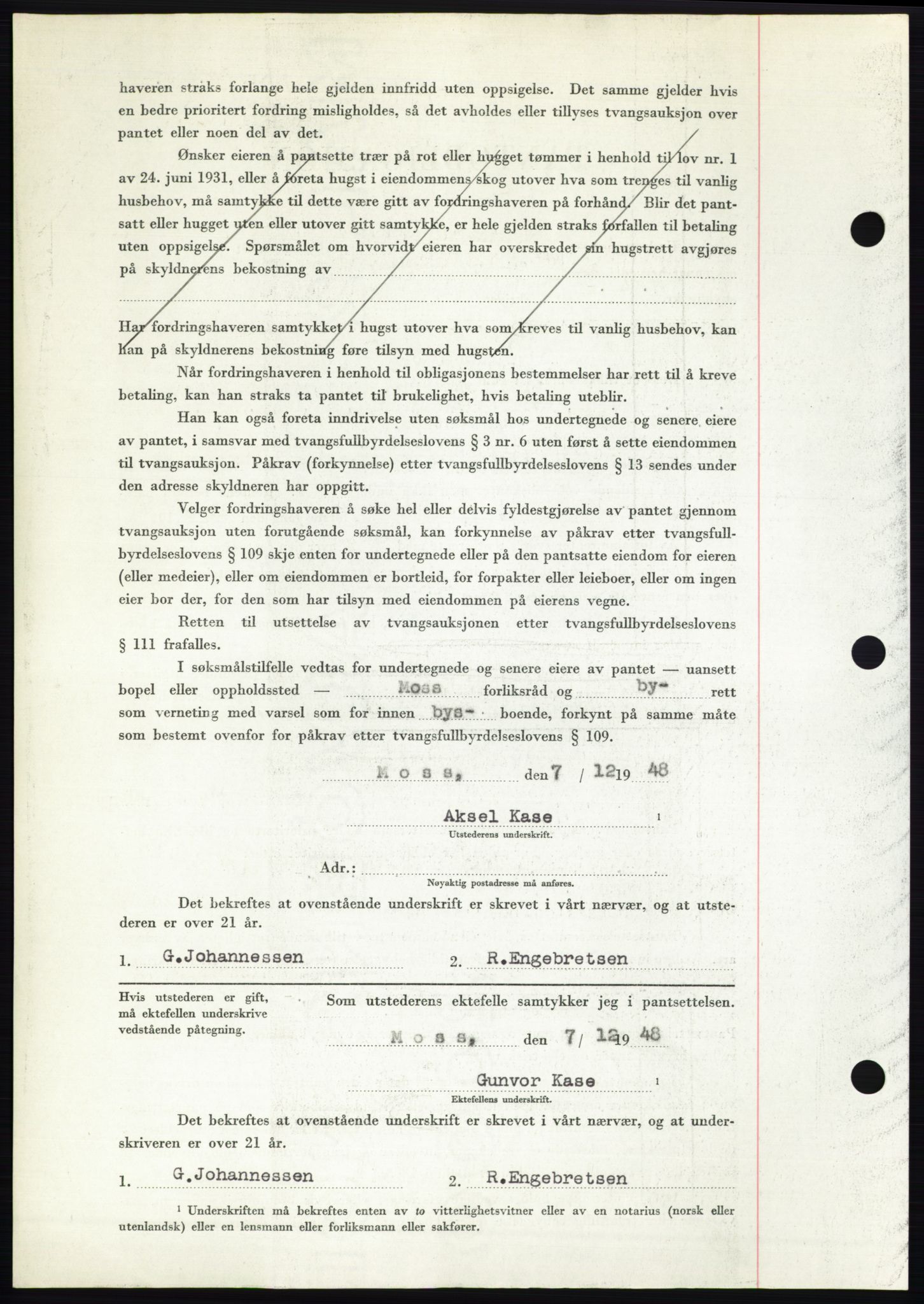 Moss sorenskriveri, AV/SAO-A-10168: Mortgage book no. B20, 1948-1948, Diary no: : 3164/1948