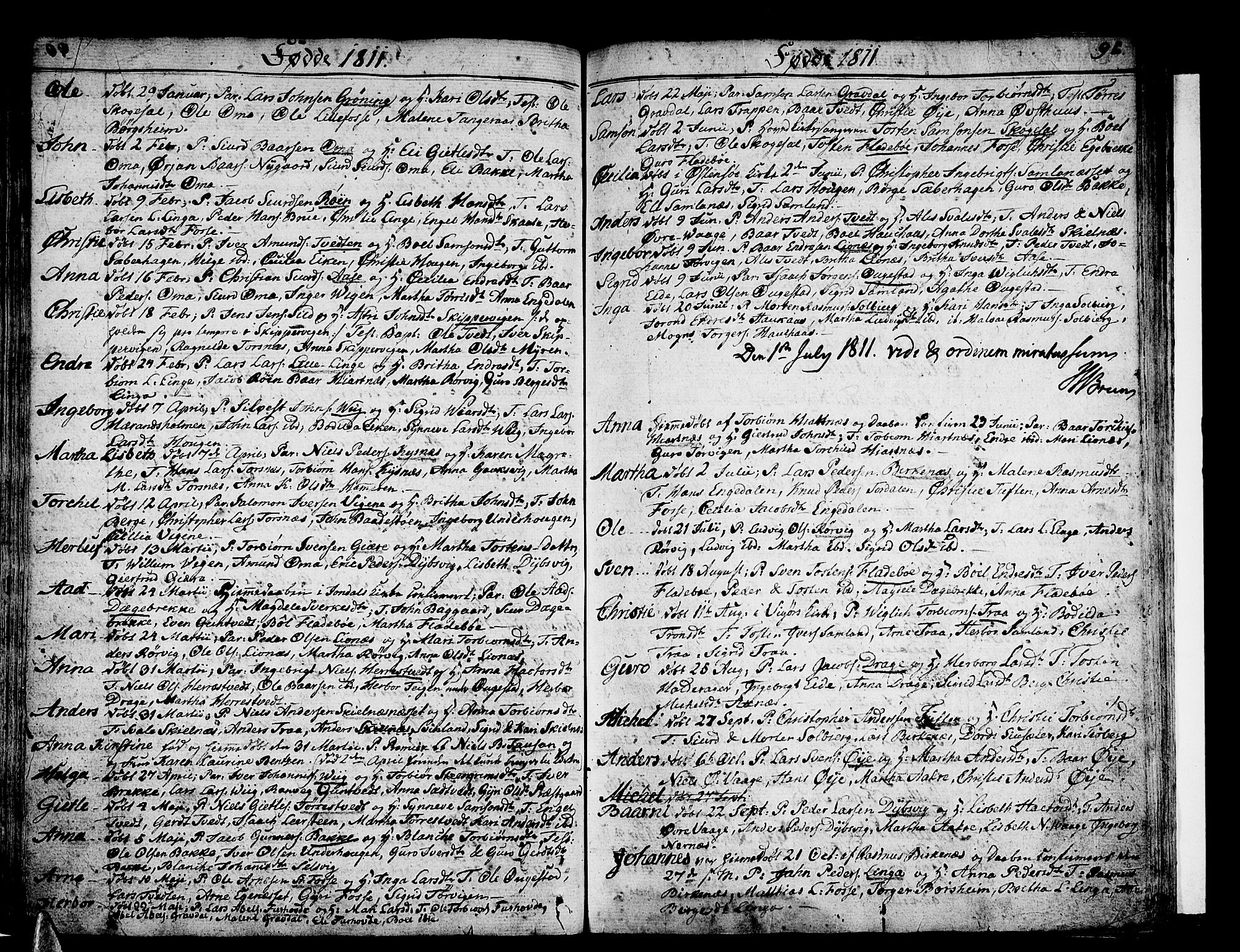Strandebarm sokneprestembete, SAB/A-78401/H/Haa: Parish register (official) no. A 4, 1788-1817, p. 91