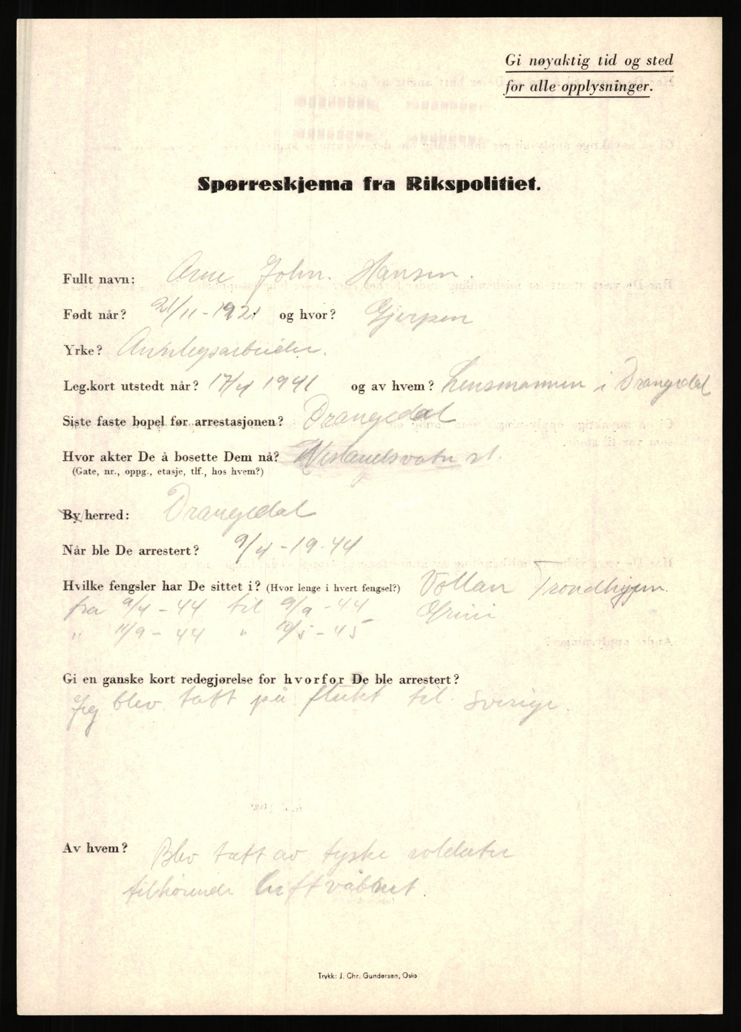 Rikspolitisjefen, AV/RA-S-1560/L/L0006: Hansen, Adolf Boye - Hemstad, Gunnar, 1940-1945, p. 25
