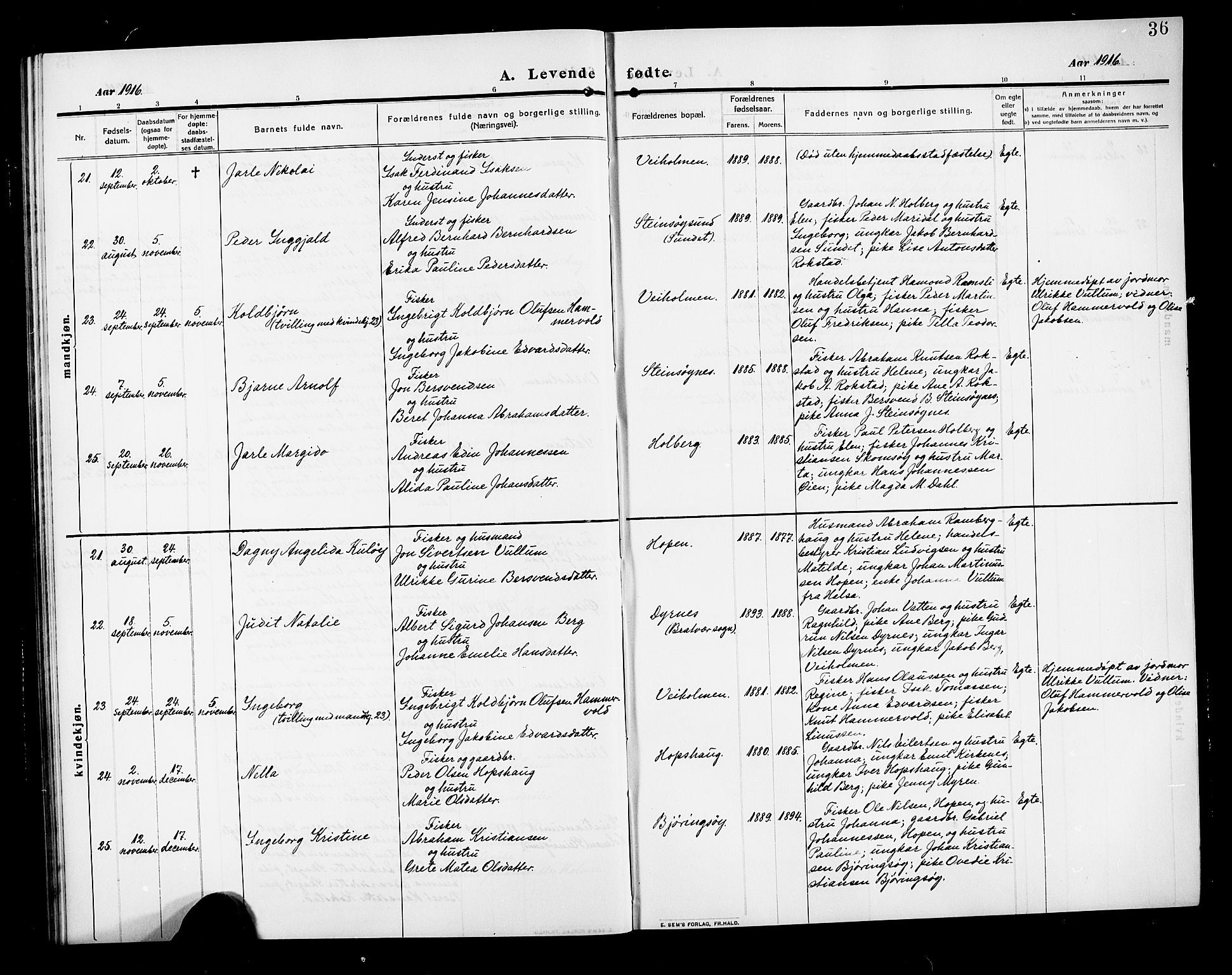 Ministerialprotokoller, klokkerbøker og fødselsregistre - Møre og Romsdal, SAT/A-1454/583/L0956: Parish register (copy) no. 583C01, 1909-1925, p. 36