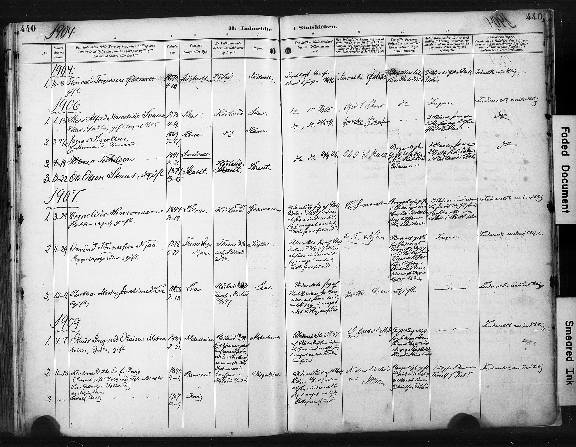Høyland sokneprestkontor, AV/SAST-A-101799/001/30BA/L0015: Parish register (official) no. A 14, 1899-1911, p. 440