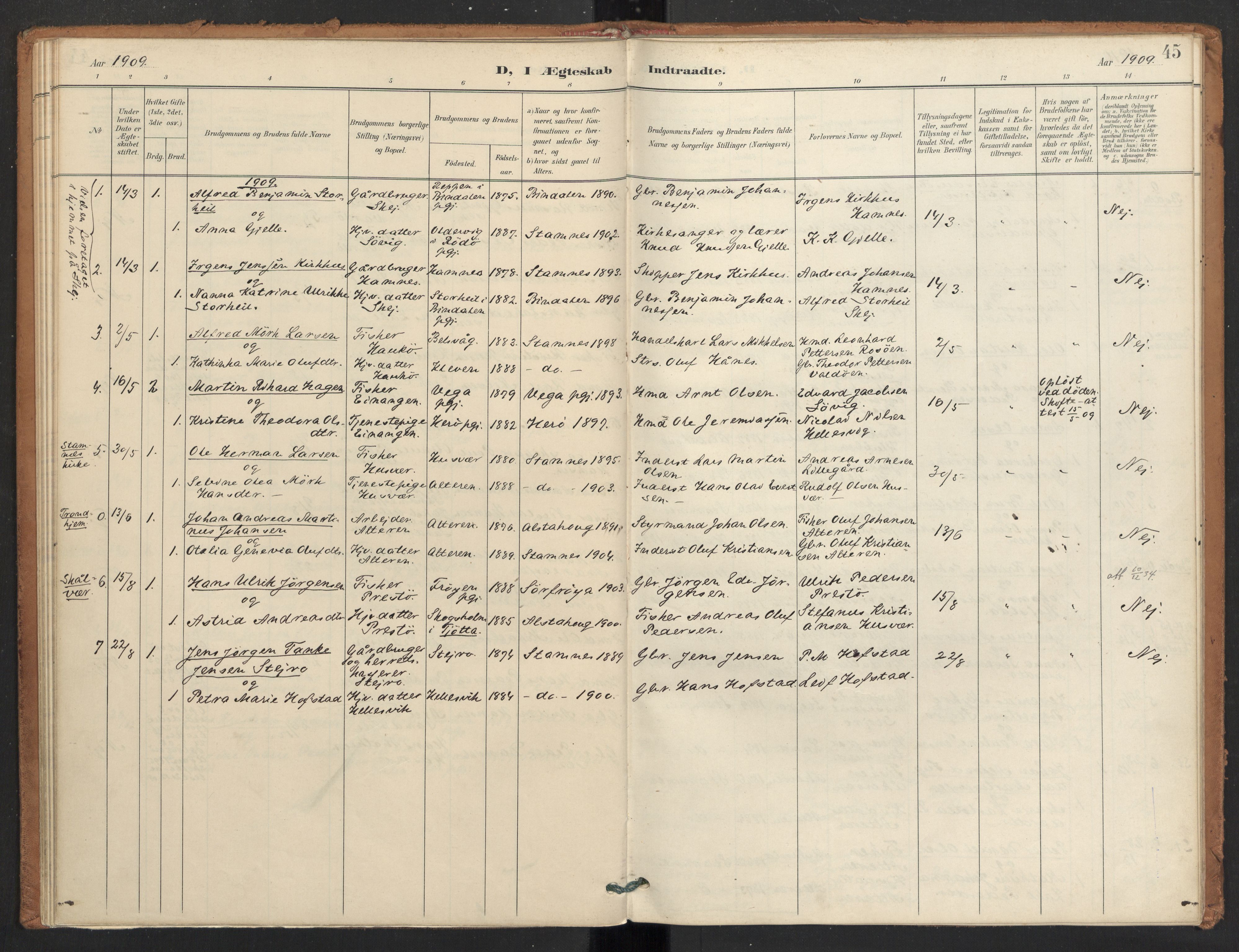 Ministerialprotokoller, klokkerbøker og fødselsregistre - Nordland, SAT/A-1459/830/L0454: Parish register (official) no. 830A18, 1897-1913, p. 45