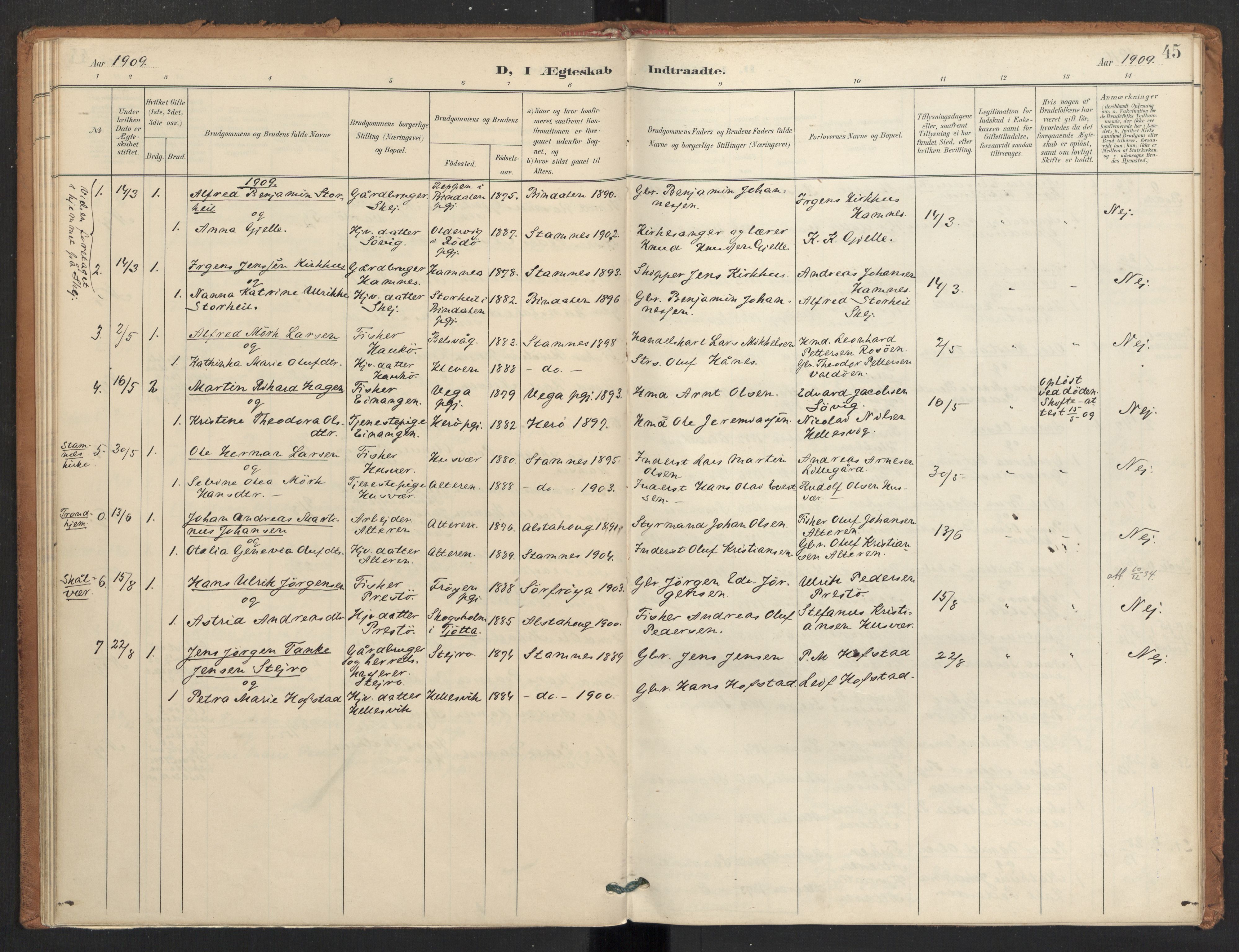 Ministerialprotokoller, klokkerbøker og fødselsregistre - Nordland, AV/SAT-A-1459/830/L0454: Parish register (official) no. 830A18, 1897-1913, p. 45