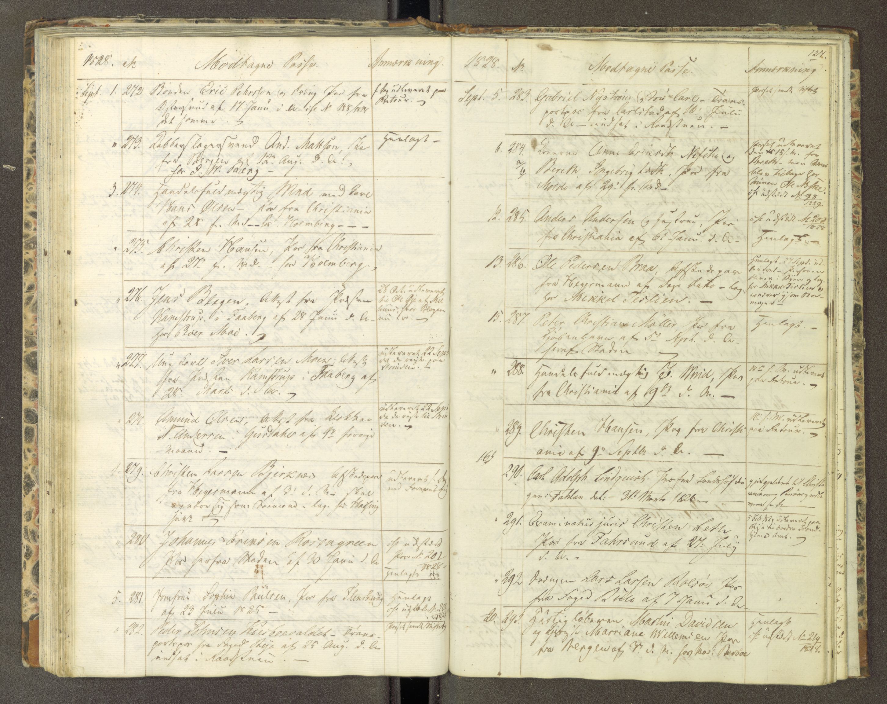 Trondheim politikammer, AV/SAT-A-1887/1/30/L0004: Passprotokoll. Første del:utstedtete pass. Andre del :innleverte/fornyede, 1827-1830, p. 126b-127a