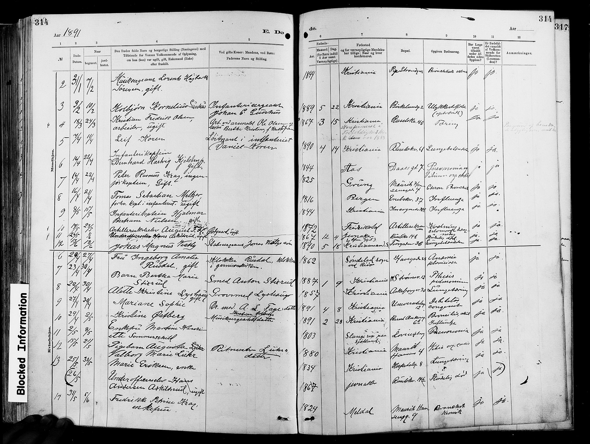 Garnisonsmenigheten Kirkebøker, AV/SAO-A-10846/F/Fa/L0012: Parish register (official) no. 12, 1880-1893, p. 314