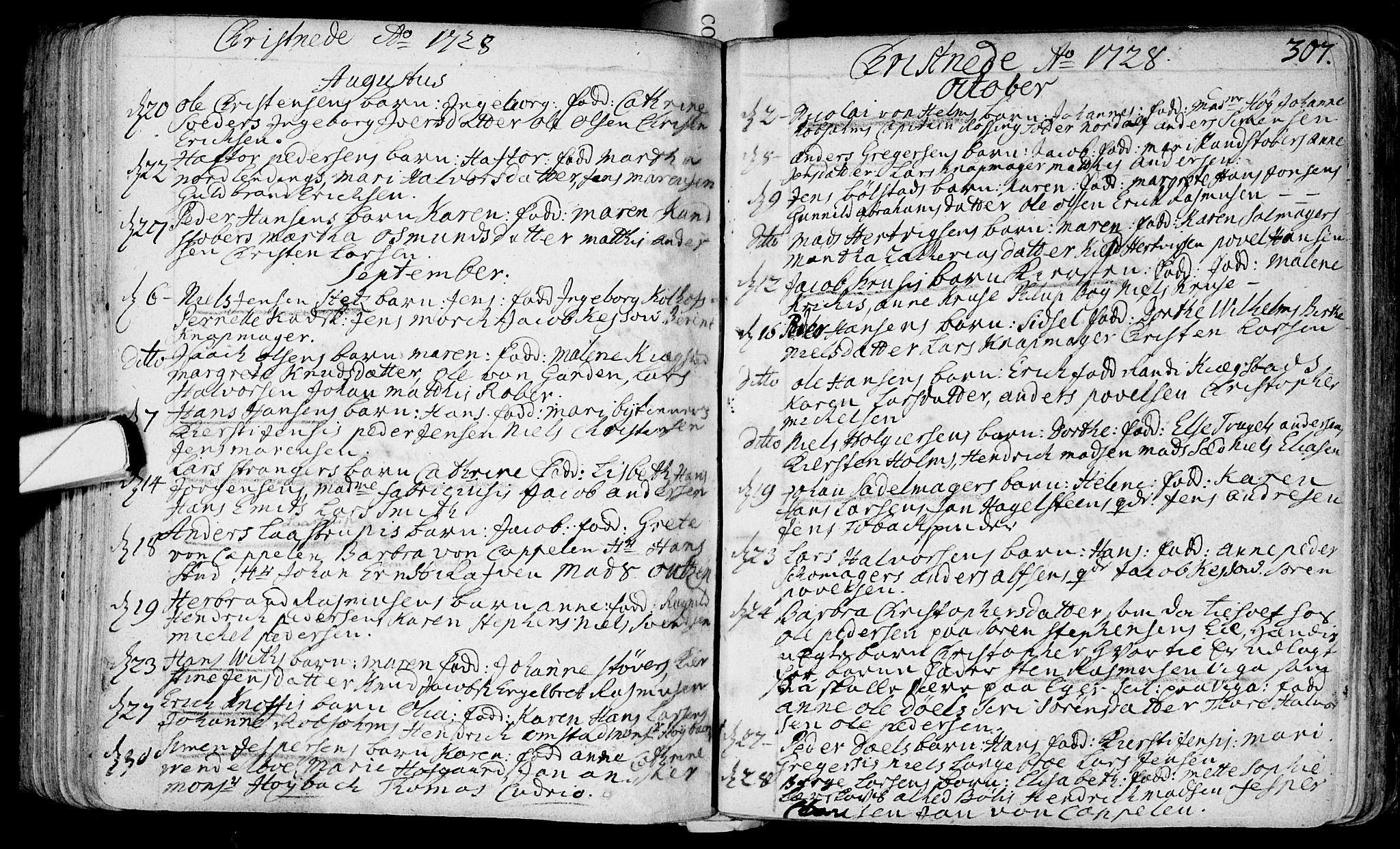 Bragernes kirkebøker, SAKO/A-6/F/Fa/L0003: Parish register (official) no. I 3, 1706-1734, p. 307