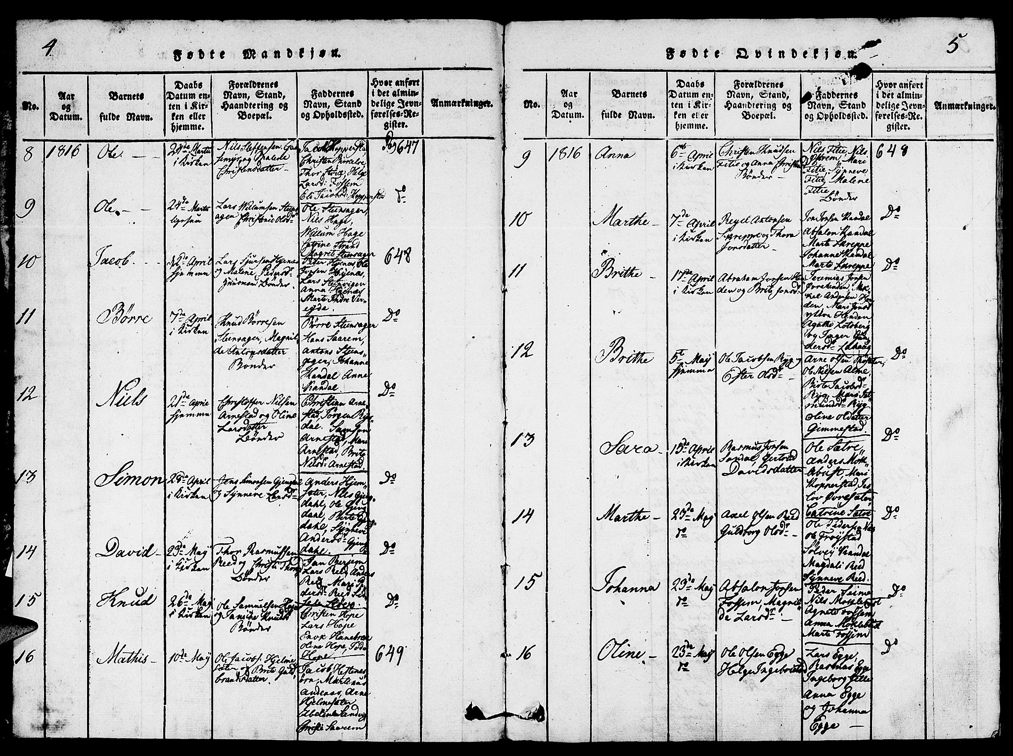 Gloppen sokneprestembete, AV/SAB-A-80101/H/Hab/Haba/L0001: Parish register (copy) no. A 1, 1816-1827, p. 4-5