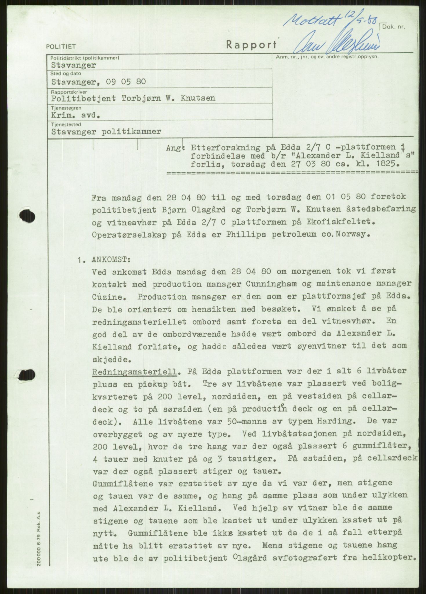 Justisdepartementet, Granskningskommisjonen ved Alexander Kielland-ulykken 27.3.1980, AV/RA-S-1165/D/L0011: 0001 Politiavhør/G Oljedirektoratet (G5)/0003 Møter, beslutninger m.v. vedr. arbeidet til kommisjonen, 1980-1981, p. 4