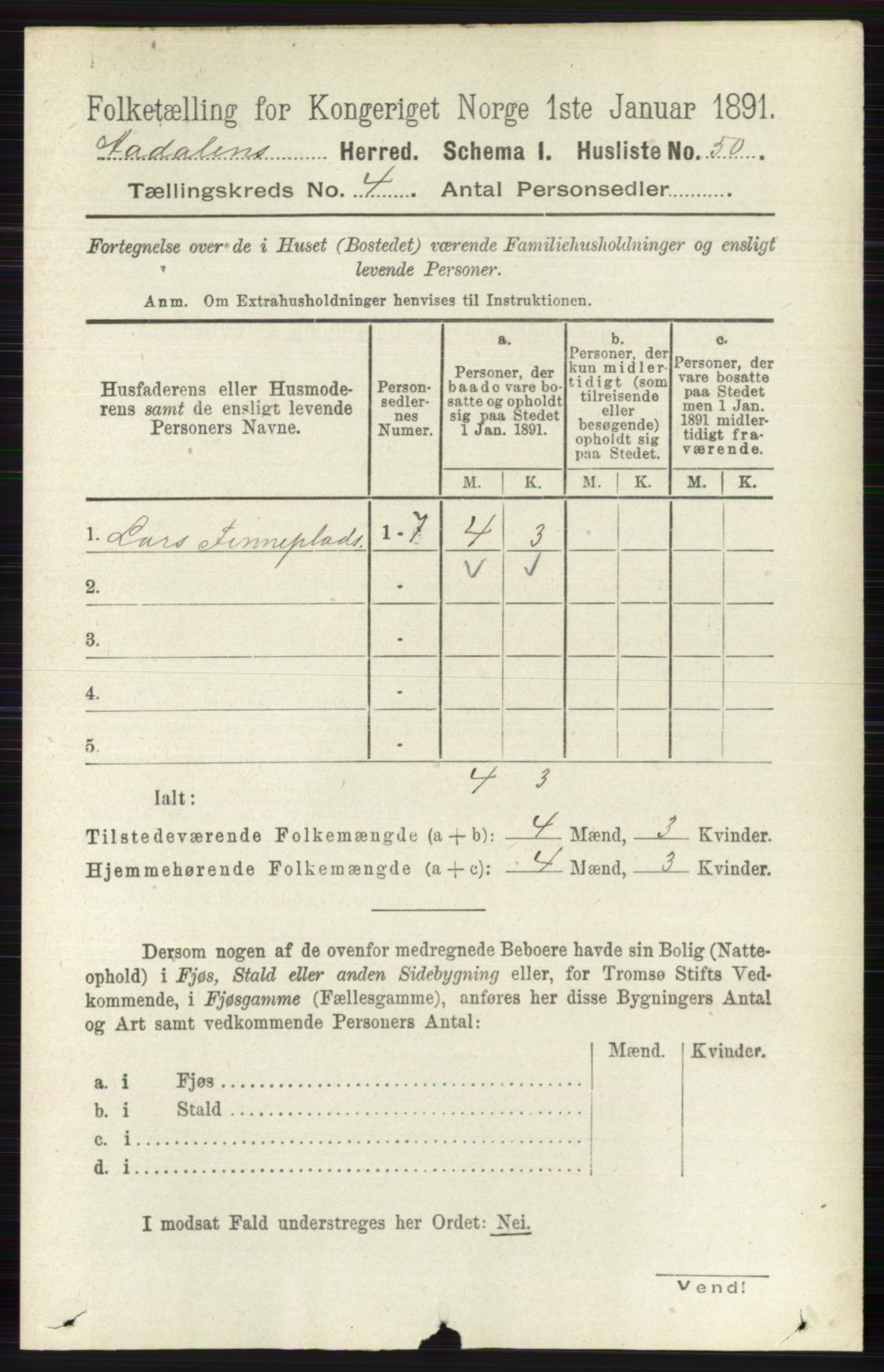 RA, 1891 census for 0614 Ådal, 1891, p. 1500
