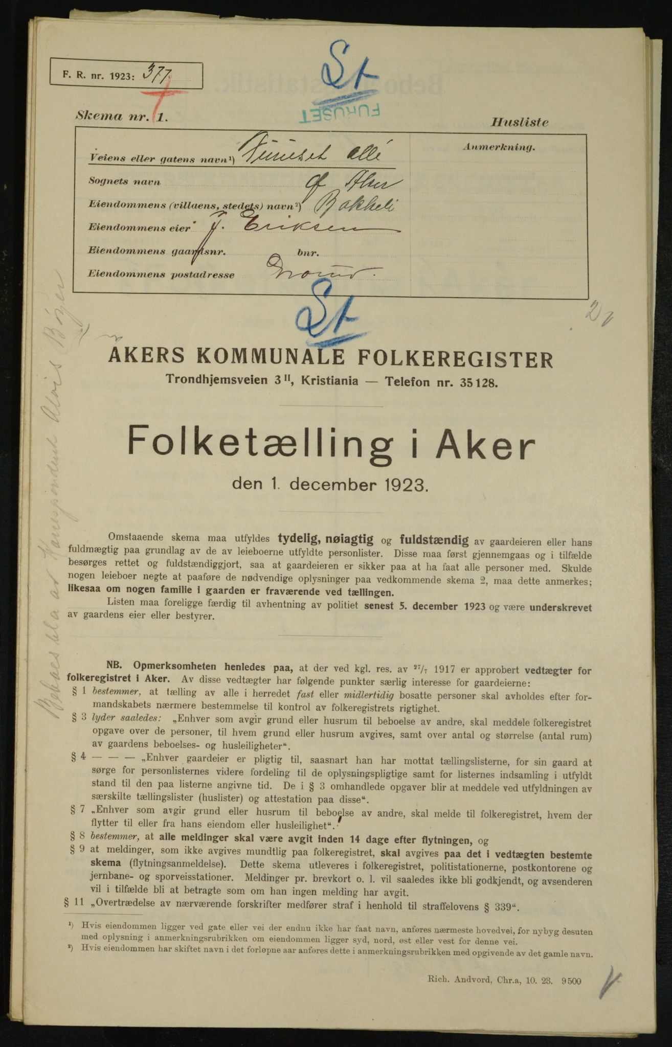 , Municipal Census 1923 for Aker, 1923, p. 24913