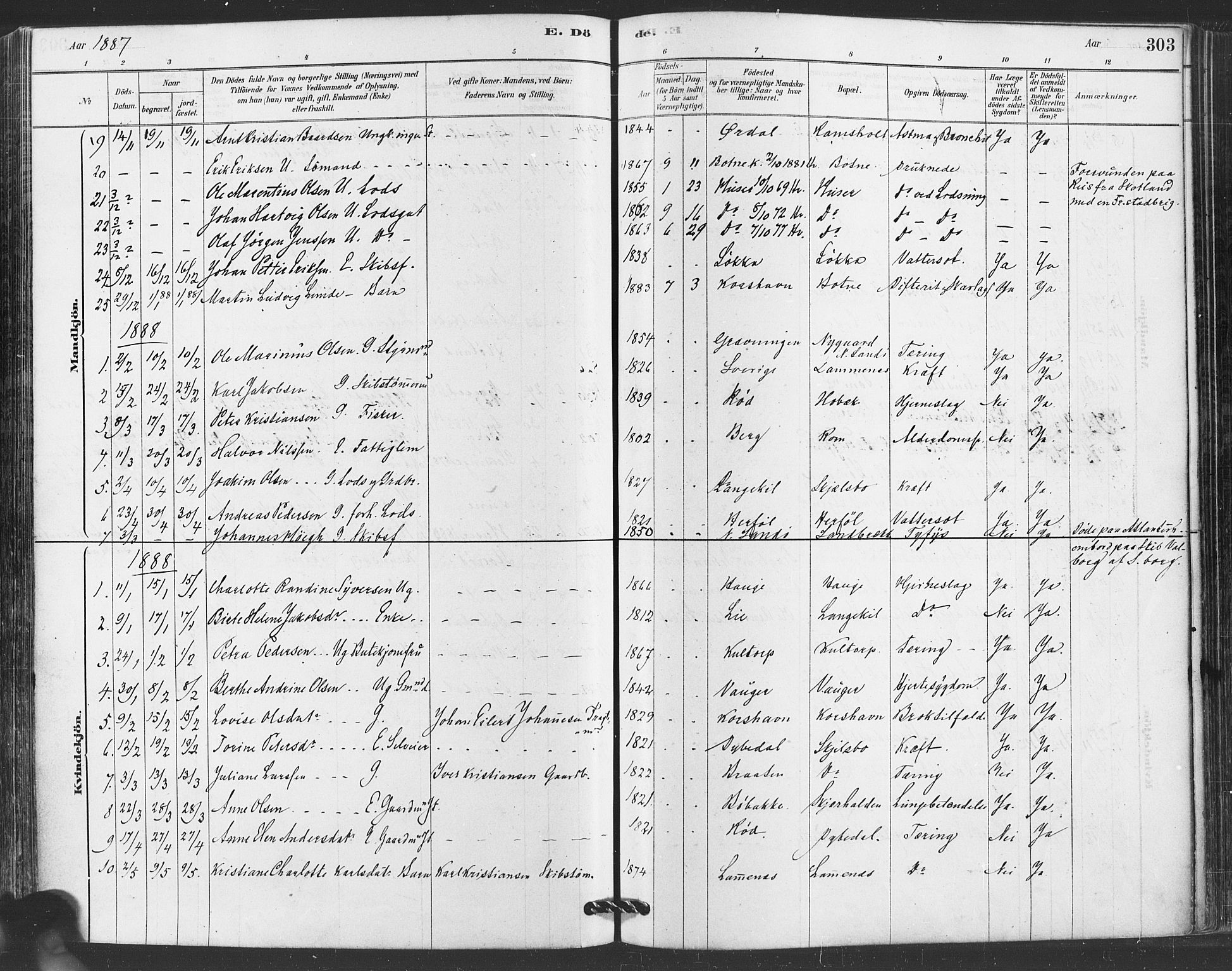 Hvaler prestekontor Kirkebøker, AV/SAO-A-2001/F/Fa/L0008: Parish register (official) no. I 8, 1878-1895, p. 303