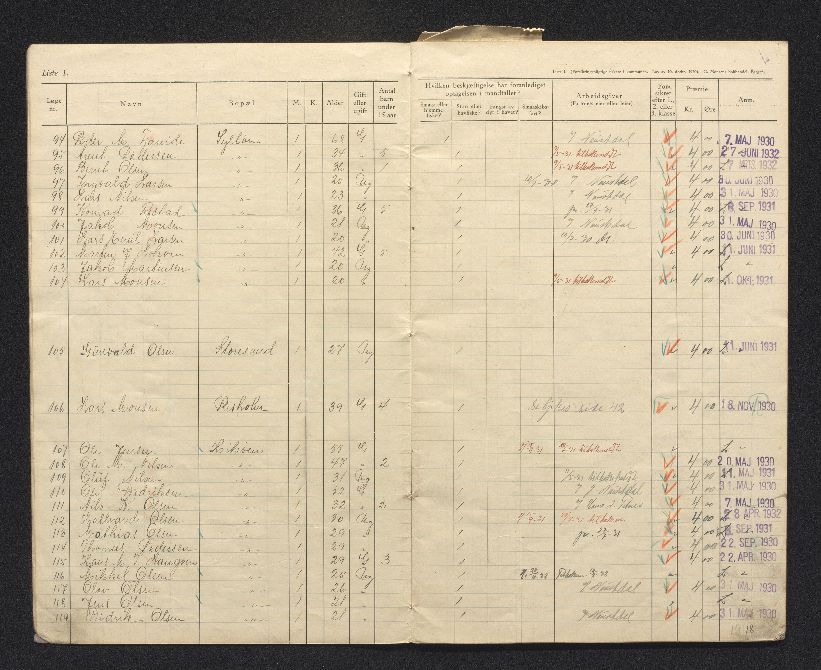 Fjell kommune. Fiskarmanntalsnemnda, IKAH/1246-352/F/Fa/L0001/0009: Fiskarmanntal / Fiskarmanntal, 1930