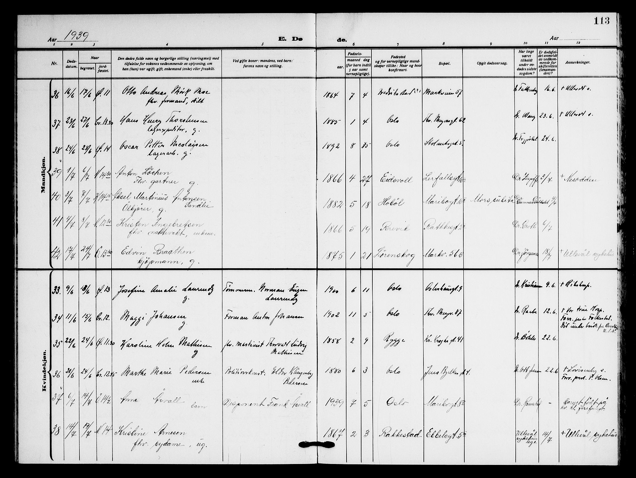 Jakob prestekontor Kirkebøker, AV/SAO-A-10850/F/Fa/L0012: Parish register (official) no. 12, 1921-1948, p. 113