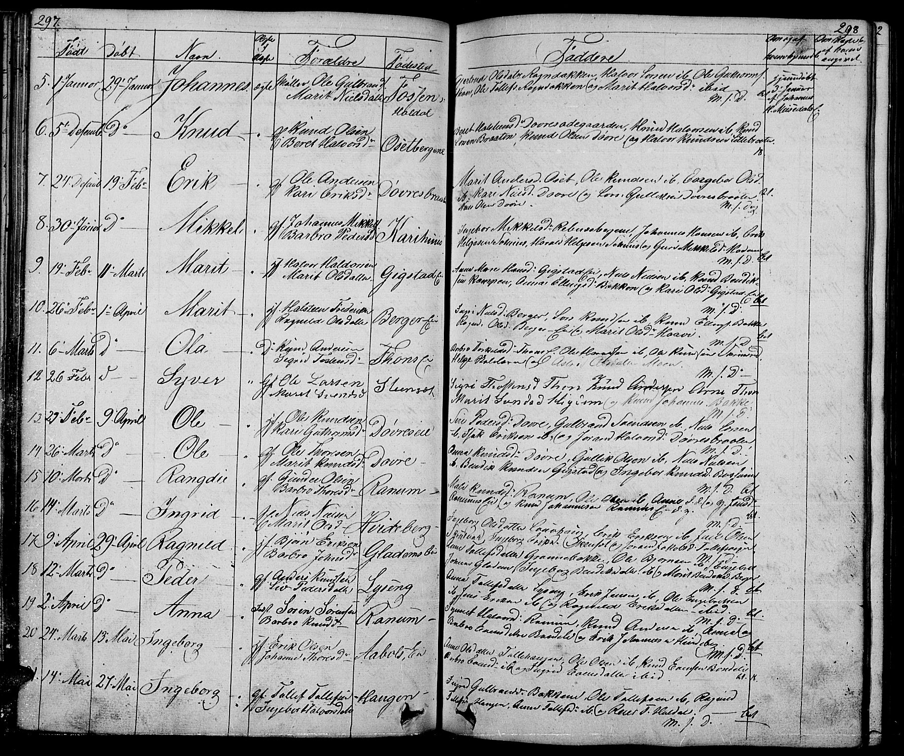 Nord-Aurdal prestekontor, SAH/PREST-132/H/Ha/Hab/L0001: Parish register (copy) no. 1, 1834-1887, p. 297-298