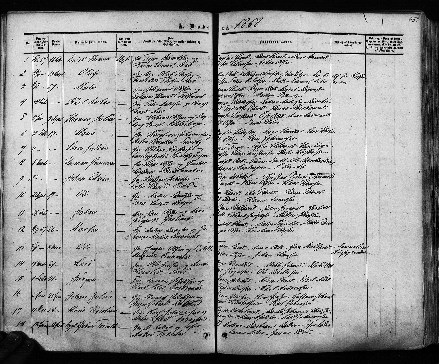 Ås prestekontor Kirkebøker, SAO/A-10894/F/Fa/L0007: Parish register (official) no. I 7, 1854-1870, p. 65