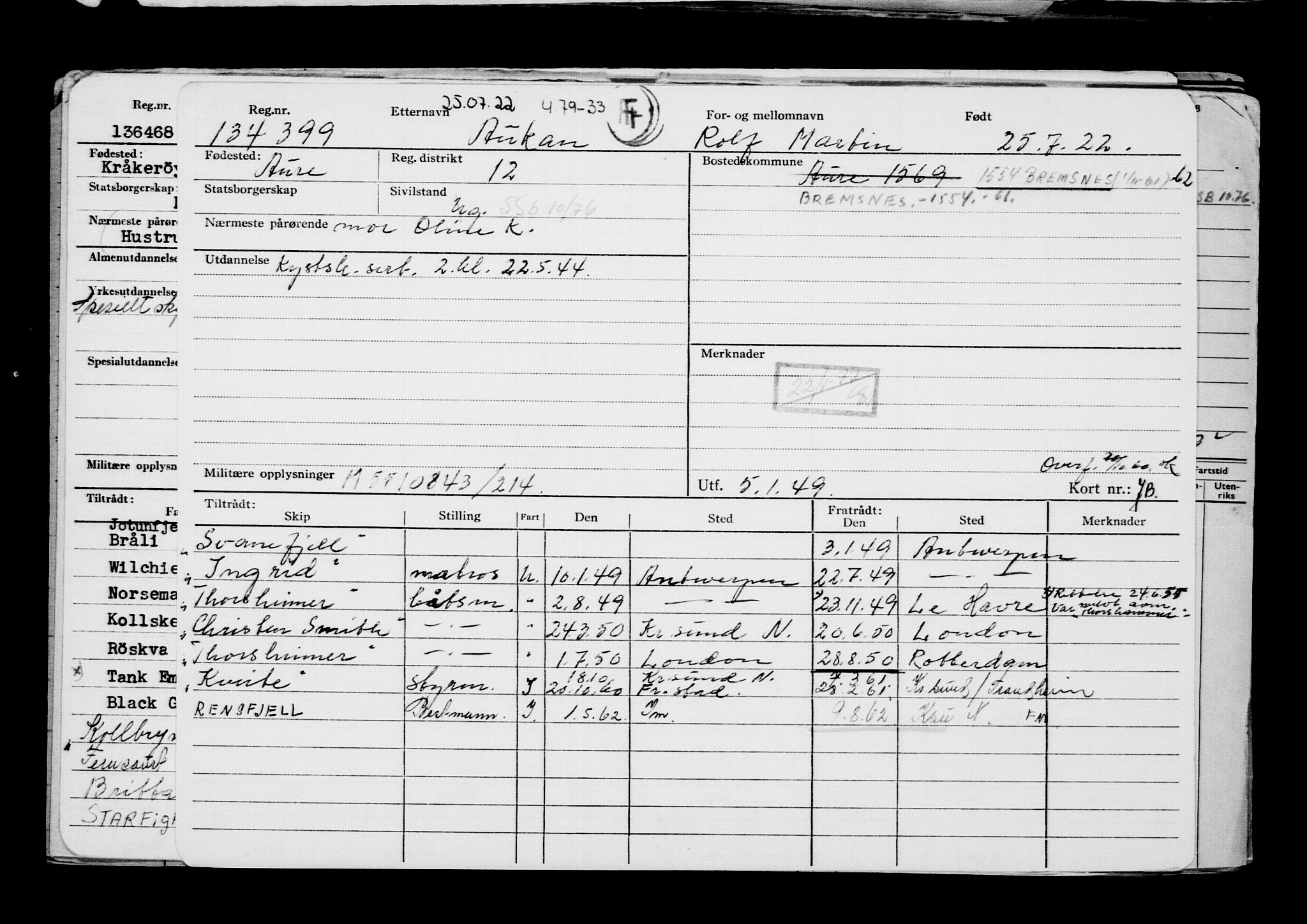 Direktoratet for sjømenn, RA/S-3545/G/Gb/L0209: Hovedkort, 1922, p. 104