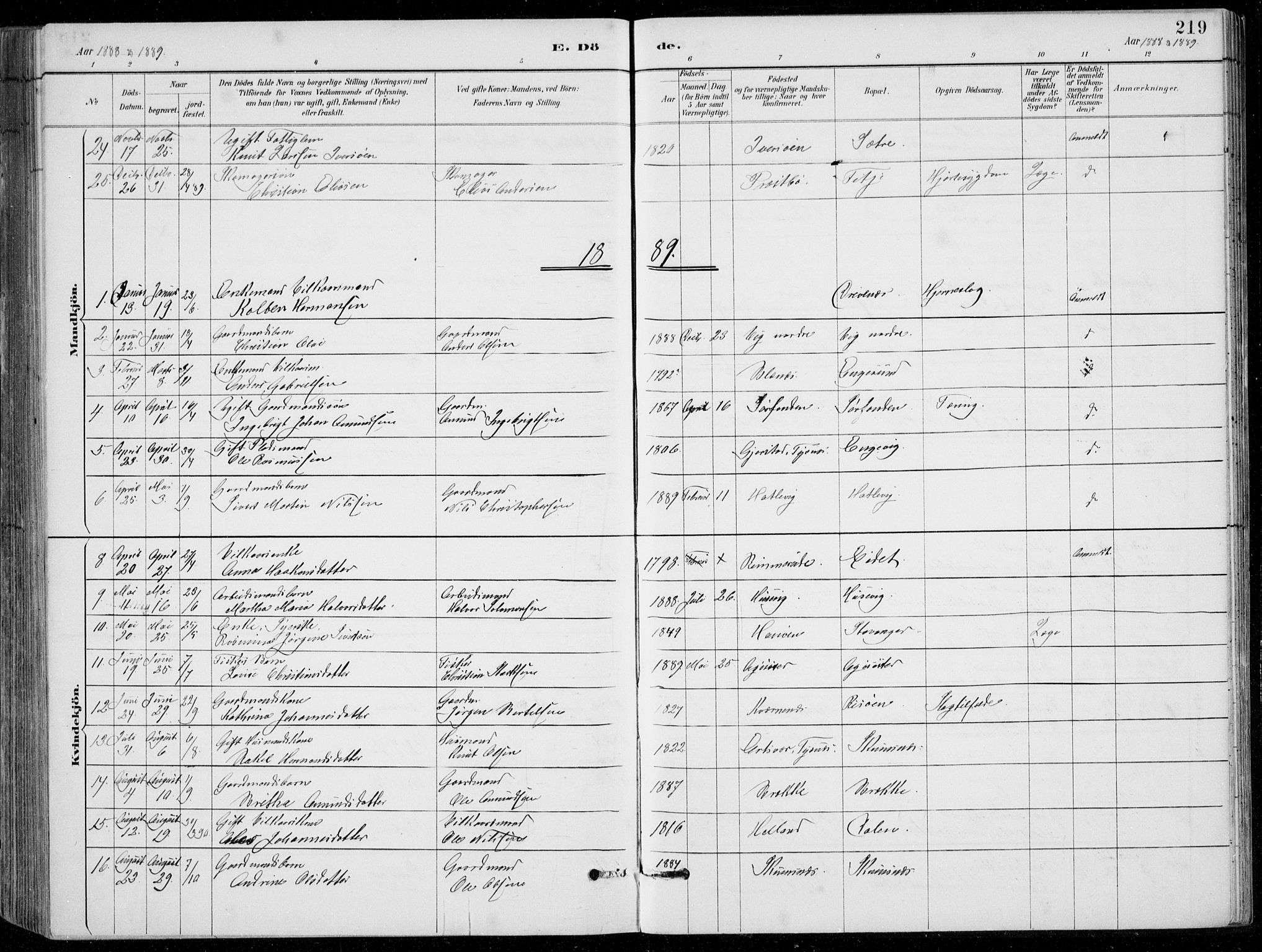 Fitjar sokneprestembete, AV/SAB-A-99926: Parish register (copy) no. A 2, 1887-1906, p. 219