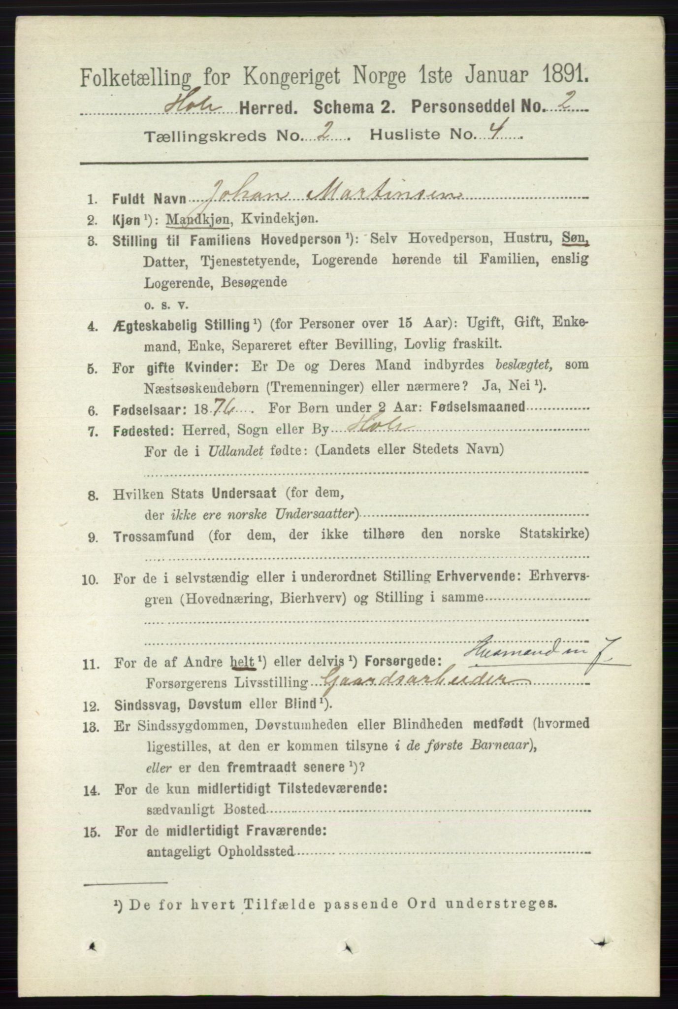 RA, 1891 census for 0612 Hole, 1891, p. 751