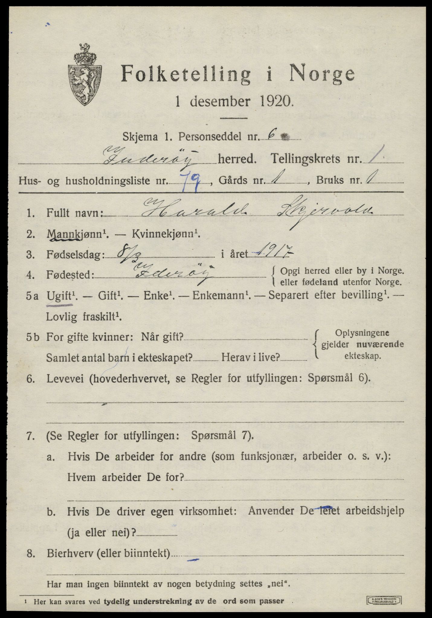 SAT, 1920 census for Inderøy, 1920, p. 1827