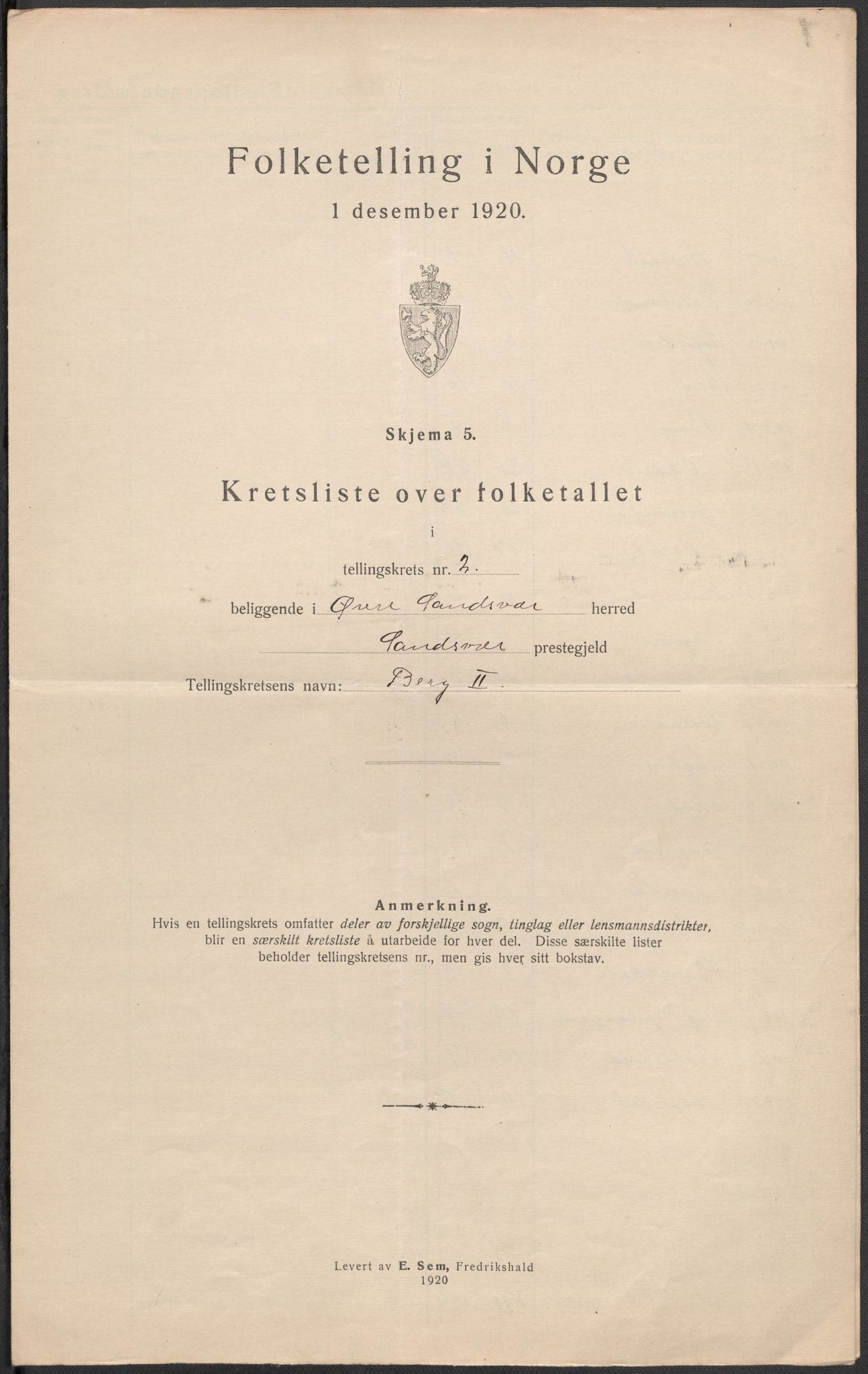 SAKO, 1920 census for Øvre Sandsvær, 1920, p. 10