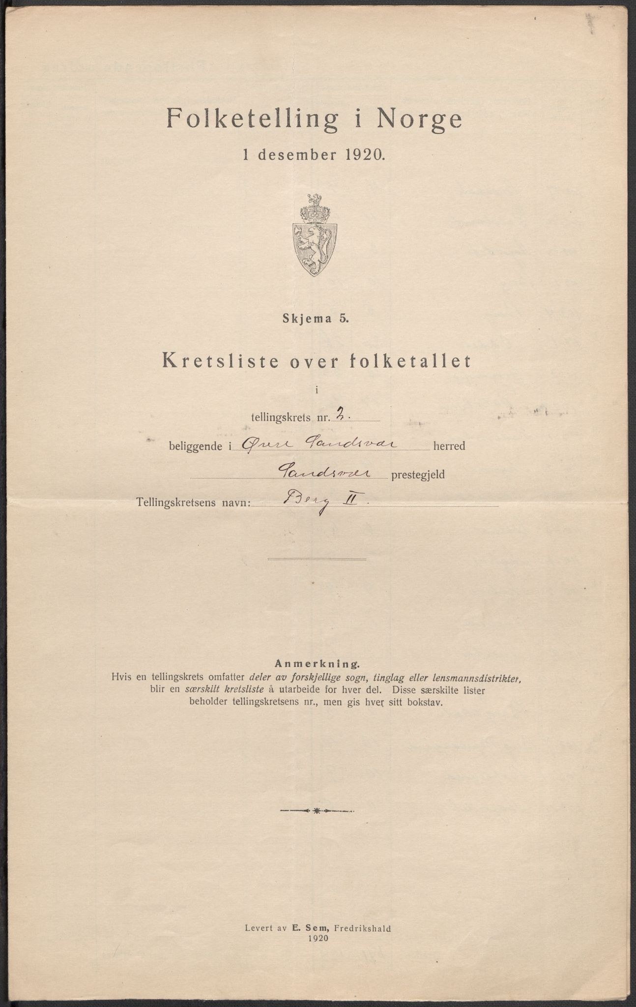 SAKO, 1920 census for Øvre Sandsvær, 1920, p. 10