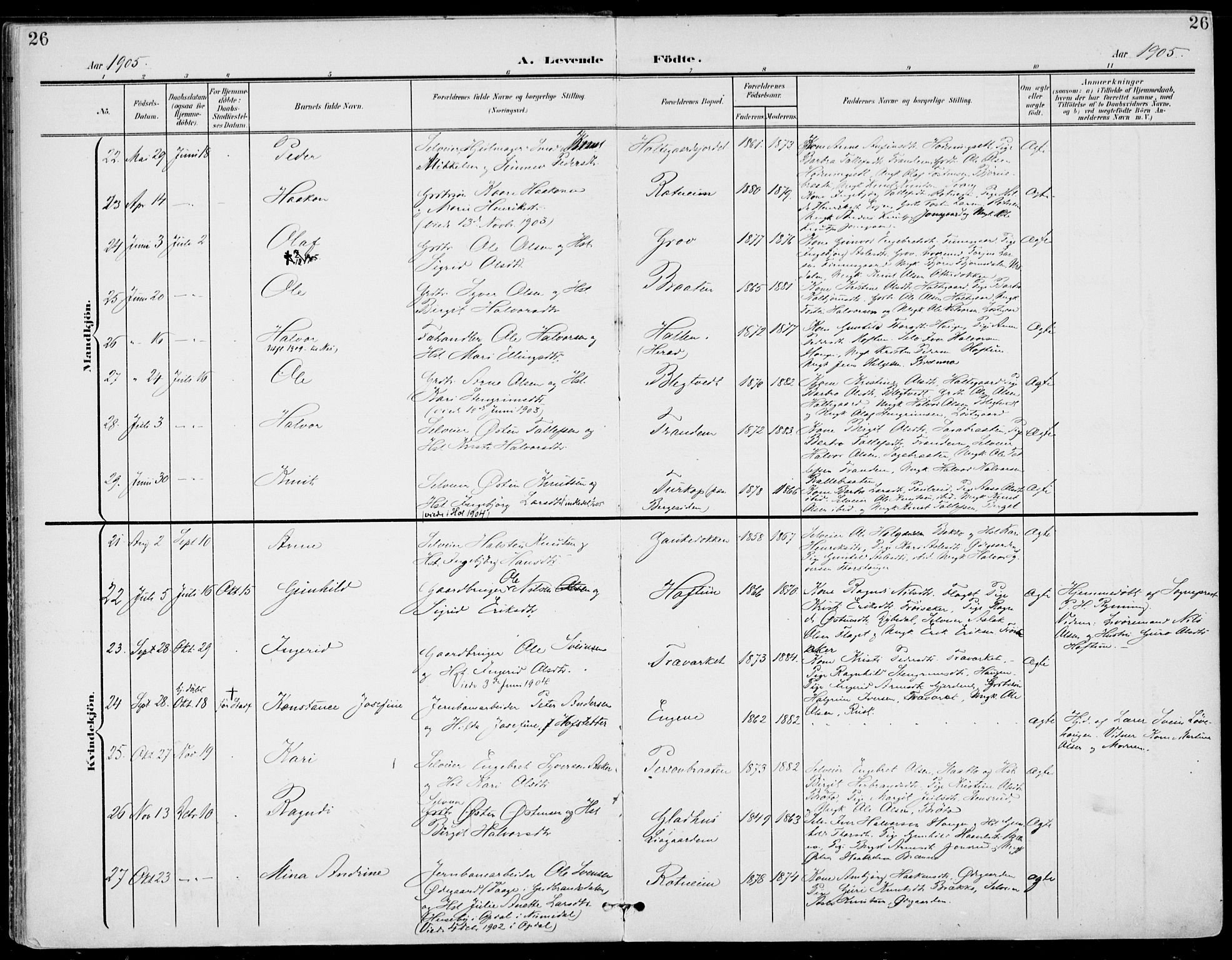 Gol kirkebøker, AV/SAKO-A-226/F/Fa/L0006: Parish register (official) no. I 6, 1901-1918, p. 26