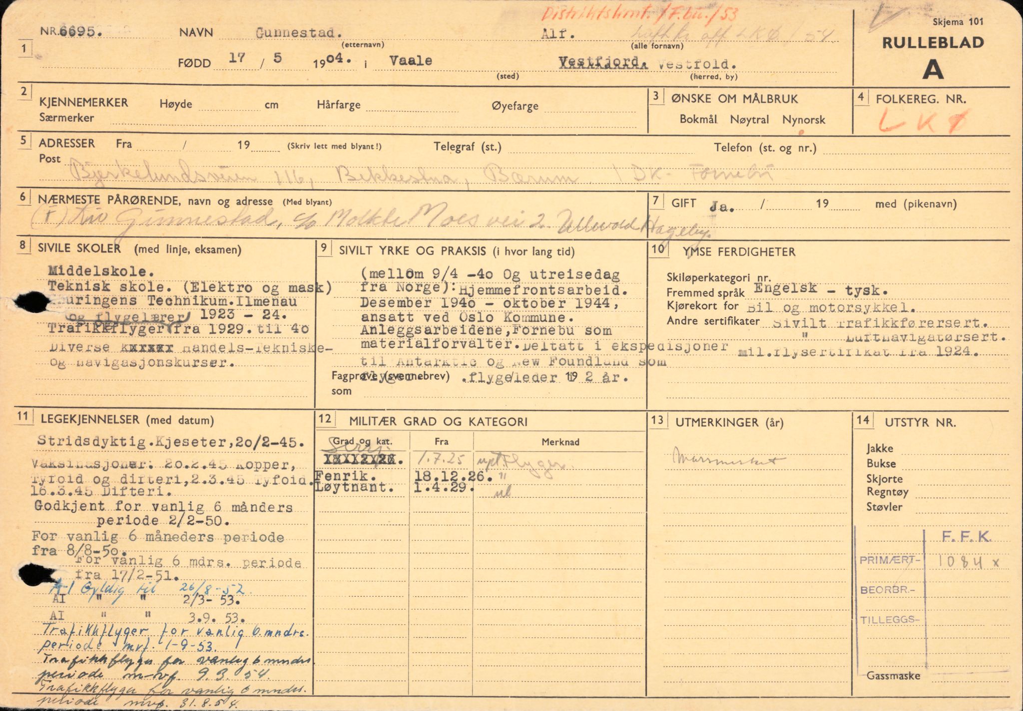 Forsvaret, Forsvarets overkommando/Luftforsvarsstaben, AV/RA-RAFA-4079/P/Pa/L0011: Personellpapirer, 1904, p. 243