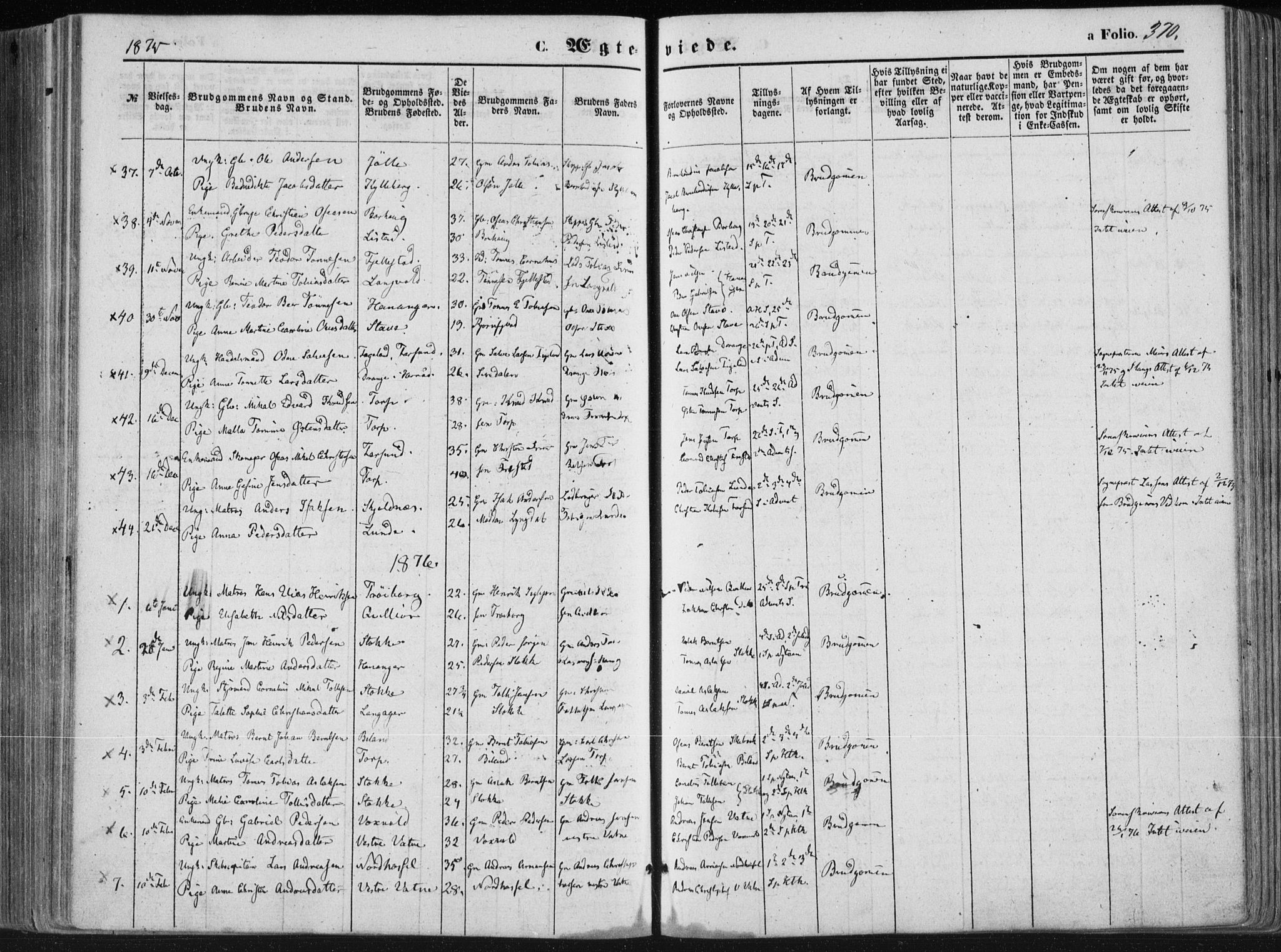 Lista sokneprestkontor, AV/SAK-1111-0027/F/Fa/L0011: Parish register (official) no. A 11, 1861-1878, p. 370