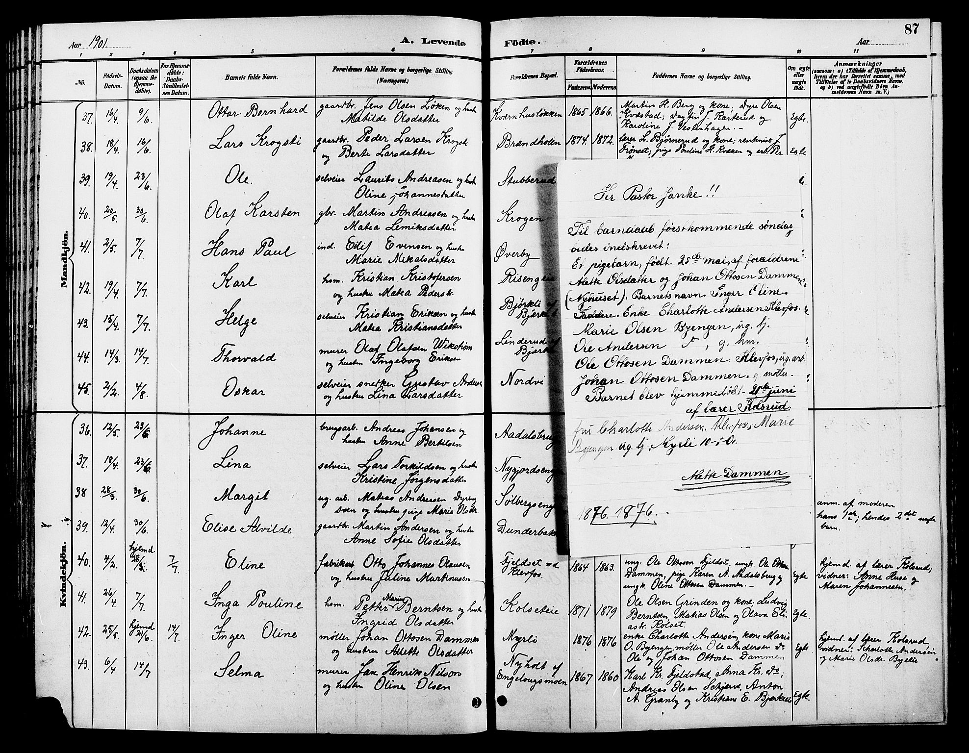 Løten prestekontor, SAH/PREST-022/L/La/L0006: Parish register (copy) no. 6, 1892-1909, p. 87
