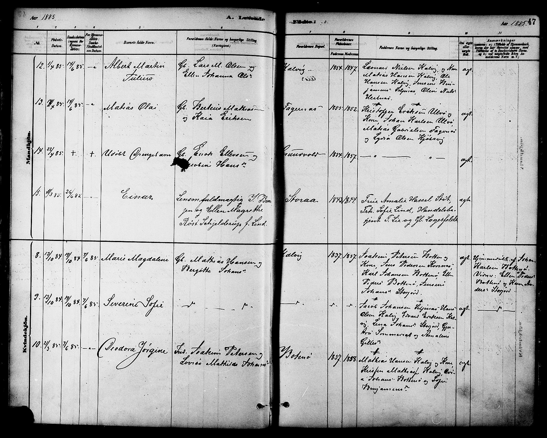 Ministerialprotokoller, klokkerbøker og fødselsregistre - Nordland, AV/SAT-A-1459/861/L0868: Parish register (official) no. 861A03, 1879-1889, p. 47