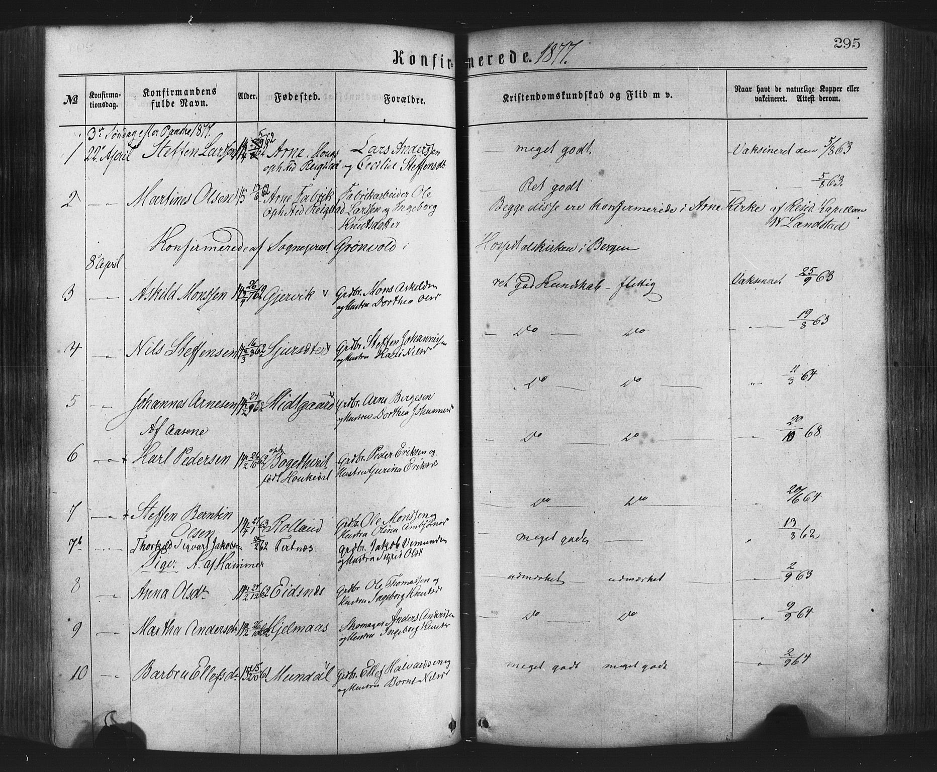 Hamre sokneprestembete, AV/SAB-A-75501/H/Ha/Haa/Haaa/L0015: Parish register (official) no. A 15, 1870-1881, p. 295