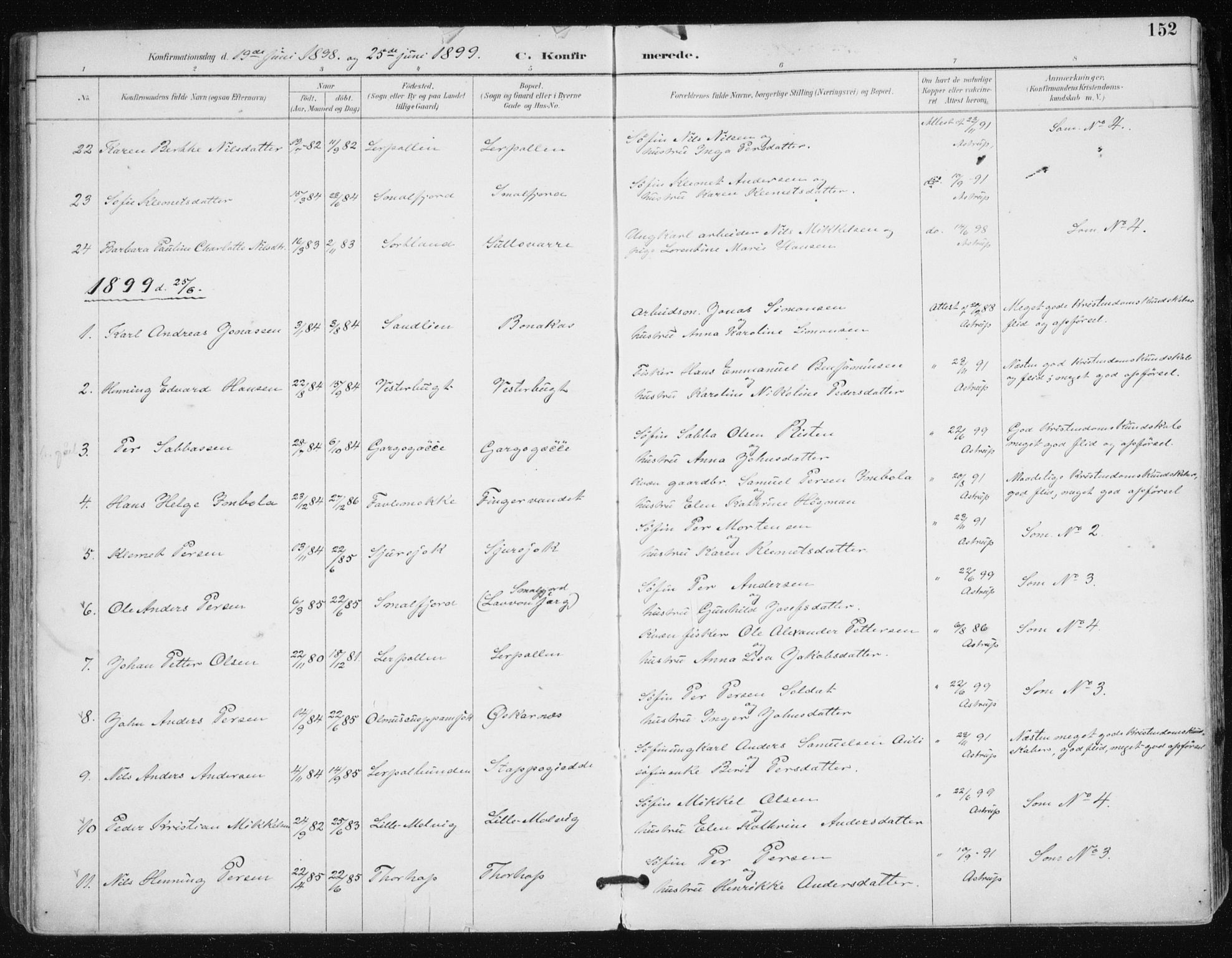 Tana sokneprestkontor, SATØ/S-1334/H/Ha/L0005kirke: Parish register (official) no. 5, 1891-1903, p. 152