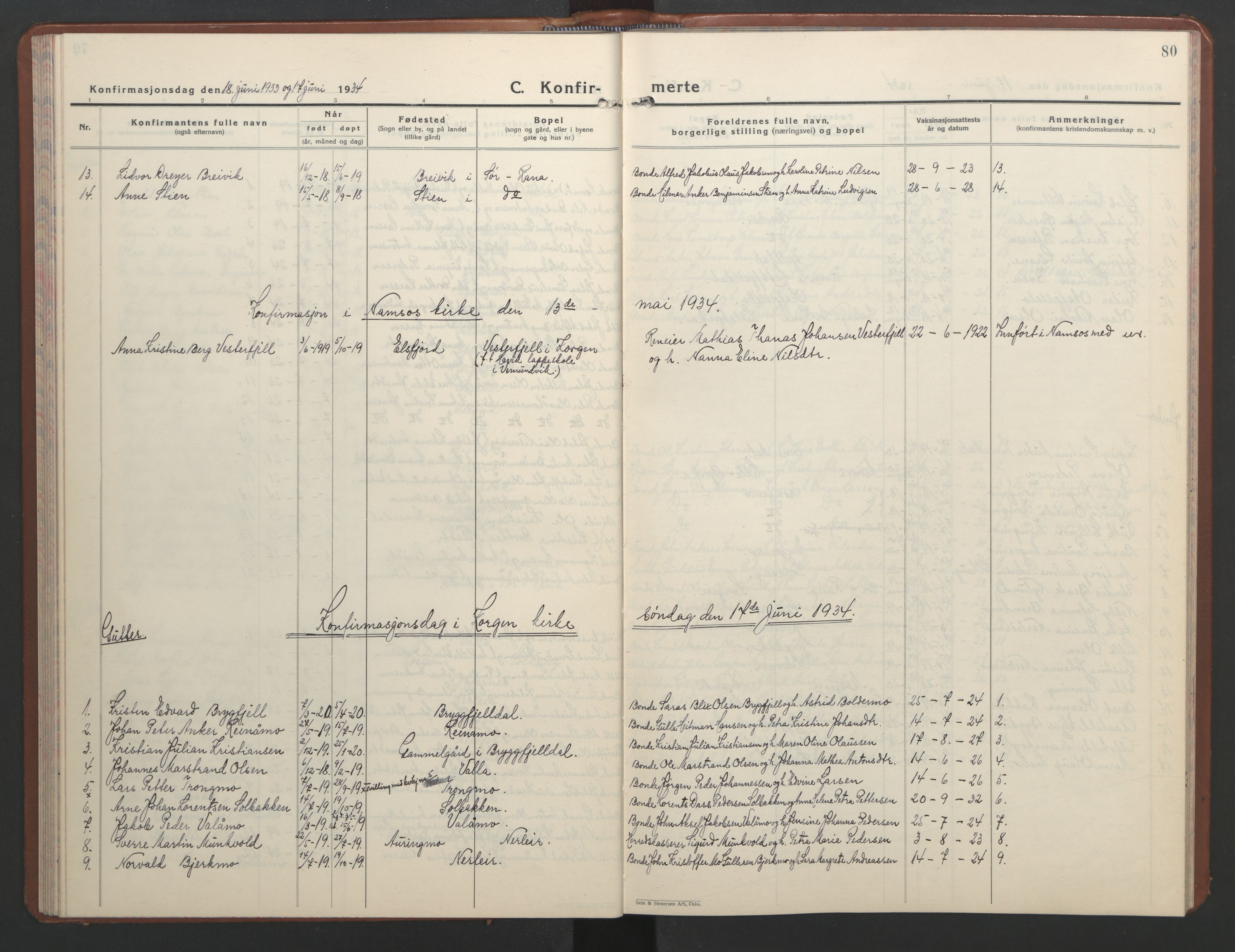 Ministerialprotokoller, klokkerbøker og fødselsregistre - Nordland, AV/SAT-A-1459/826/L0385: Parish register (copy) no. 826C05, 1933-1951, p. 80