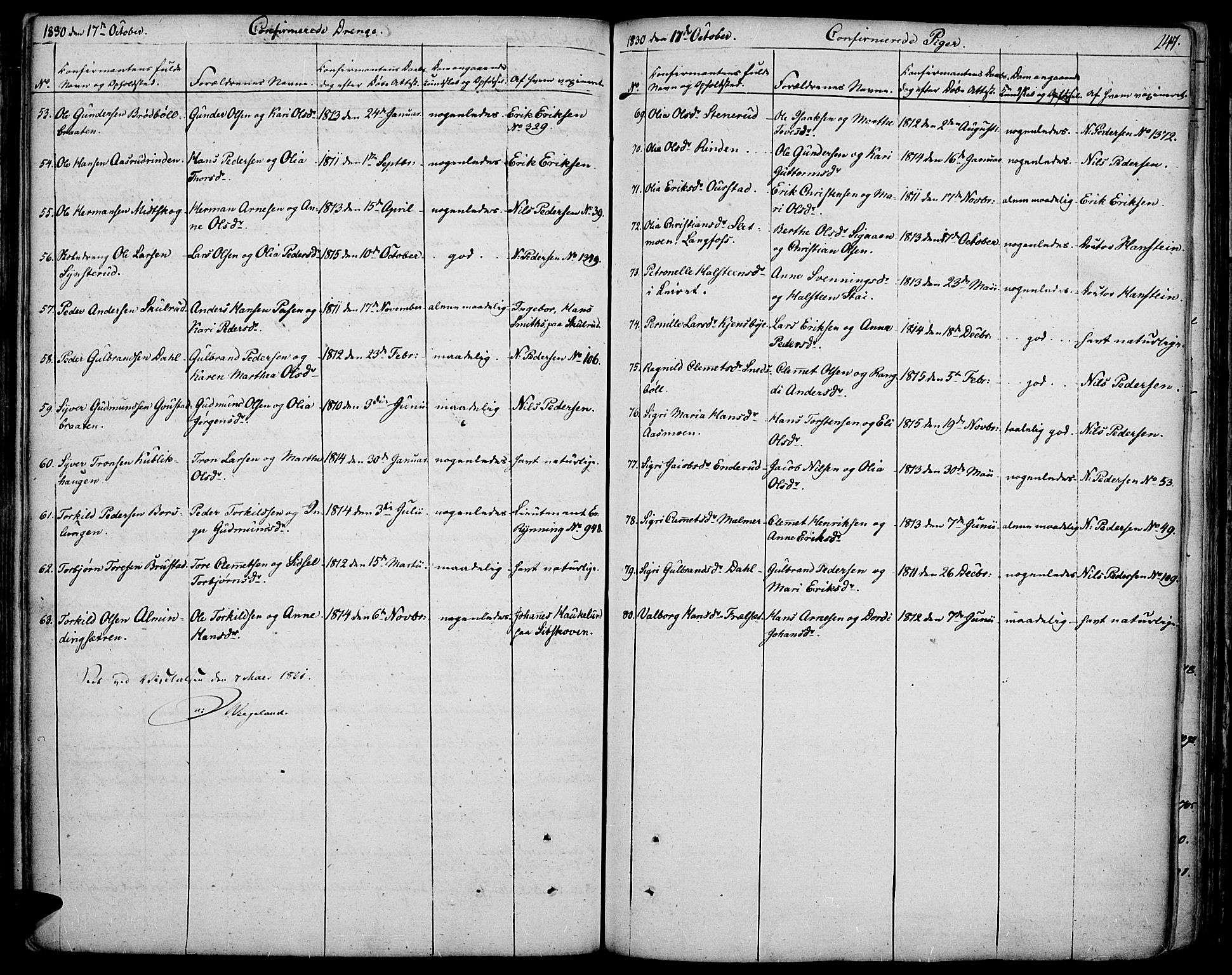 Vinger prestekontor, AV/SAH-PREST-024/H/Ha/Haa/L0007: Parish register (official) no. 7, 1826-1839, p. 247