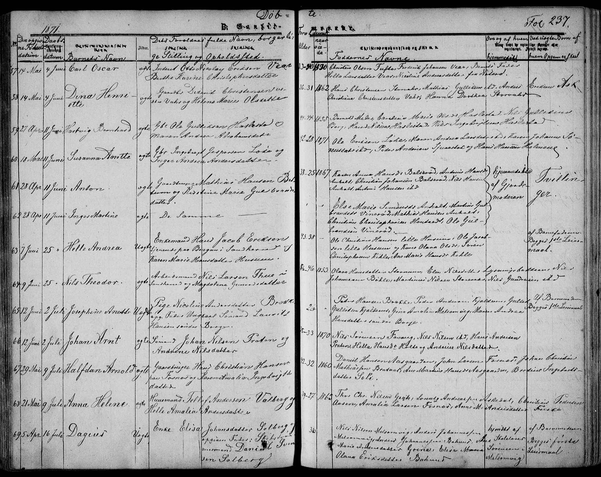 Stokke kirkebøker, SAKO/A-320/F/Fa/L0008: Parish register (official) no. I 8, 1858-1871, p. 237
