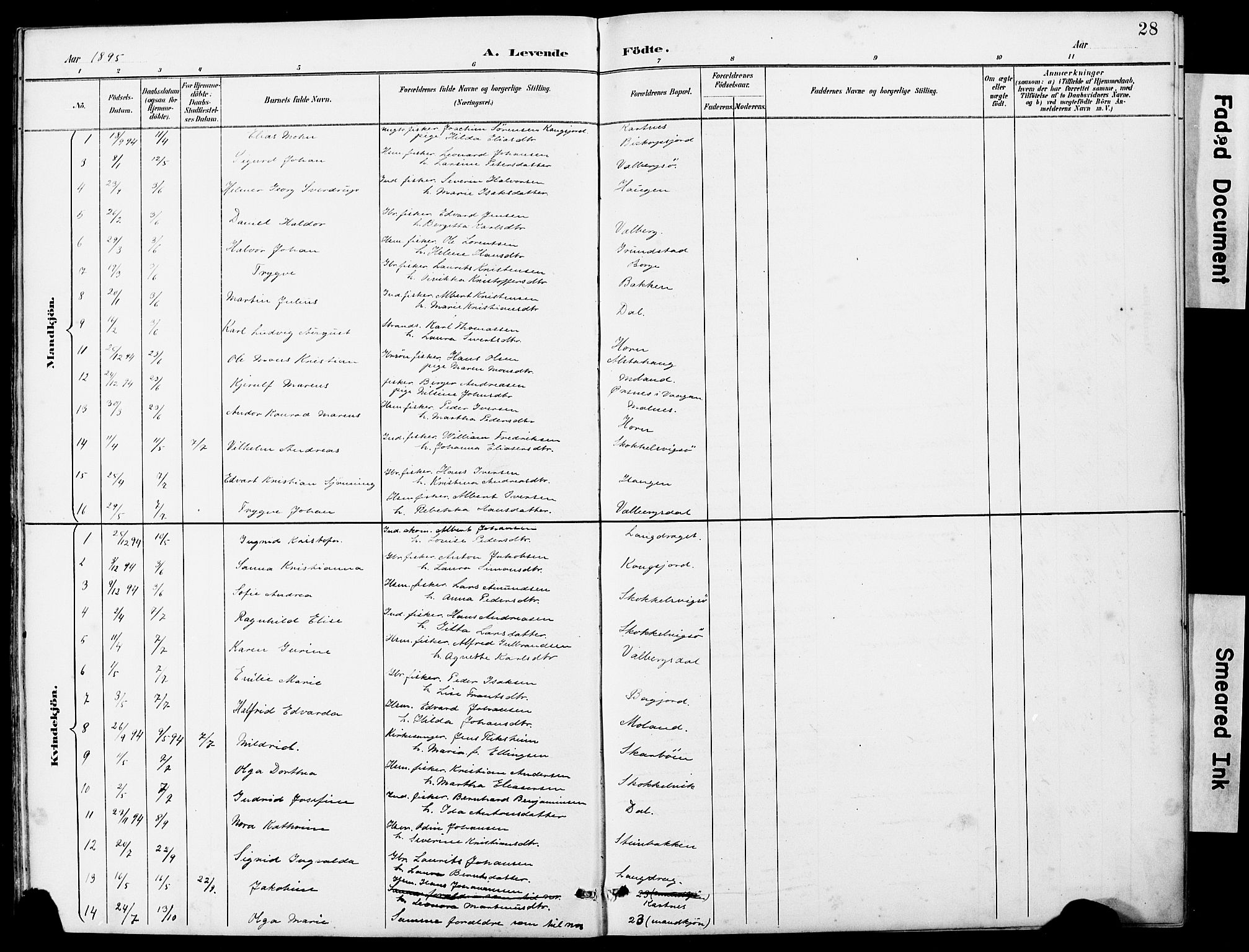 Ministerialprotokoller, klokkerbøker og fødselsregistre - Nordland, AV/SAT-A-1459/884/L1197: Parish register (copy) no. 884C03, 1888-1926, p. 28