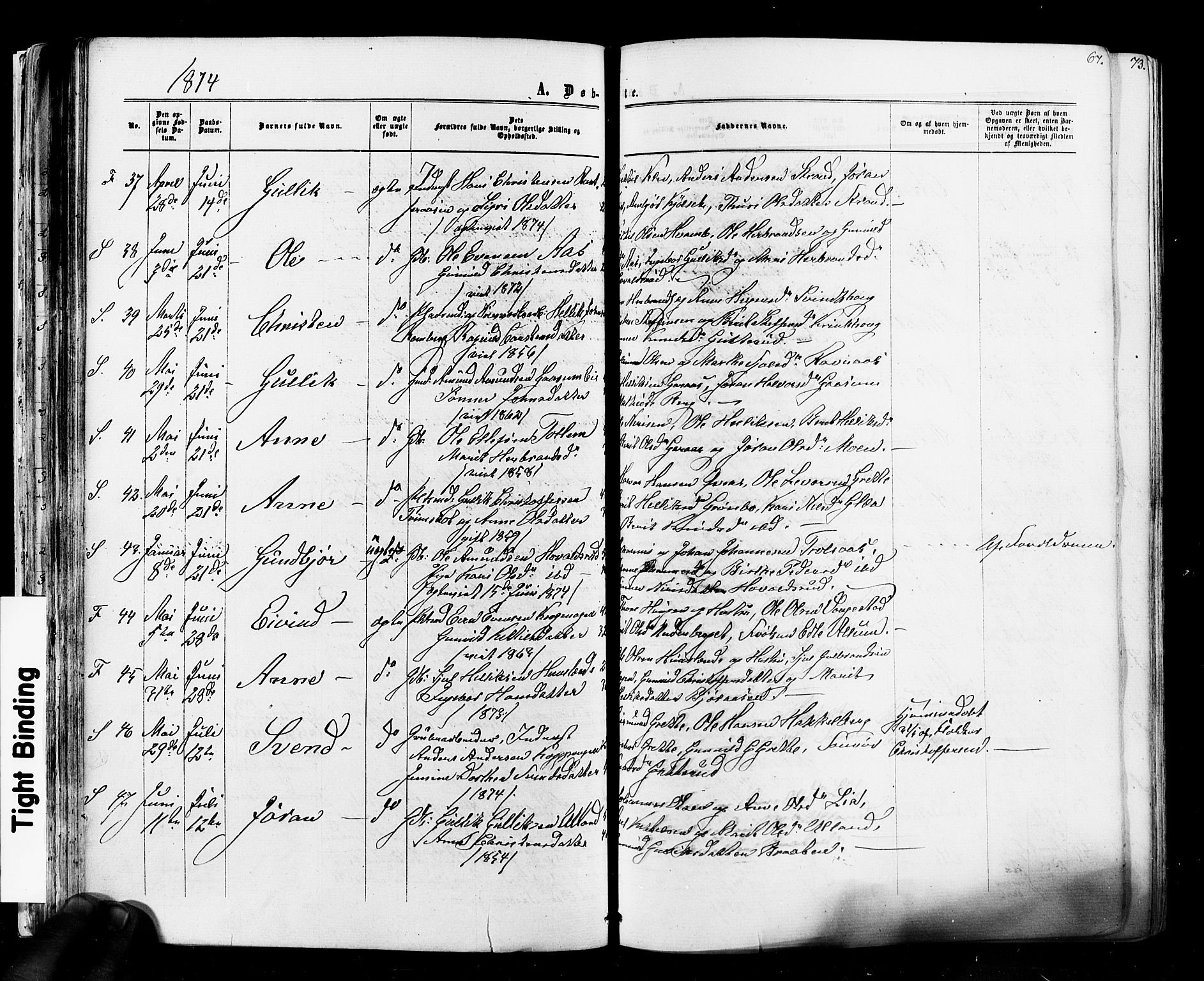 Flesberg kirkebøker, AV/SAKO-A-18/F/Fa/L0007: Parish register (official) no. I 7, 1861-1878, p. 67