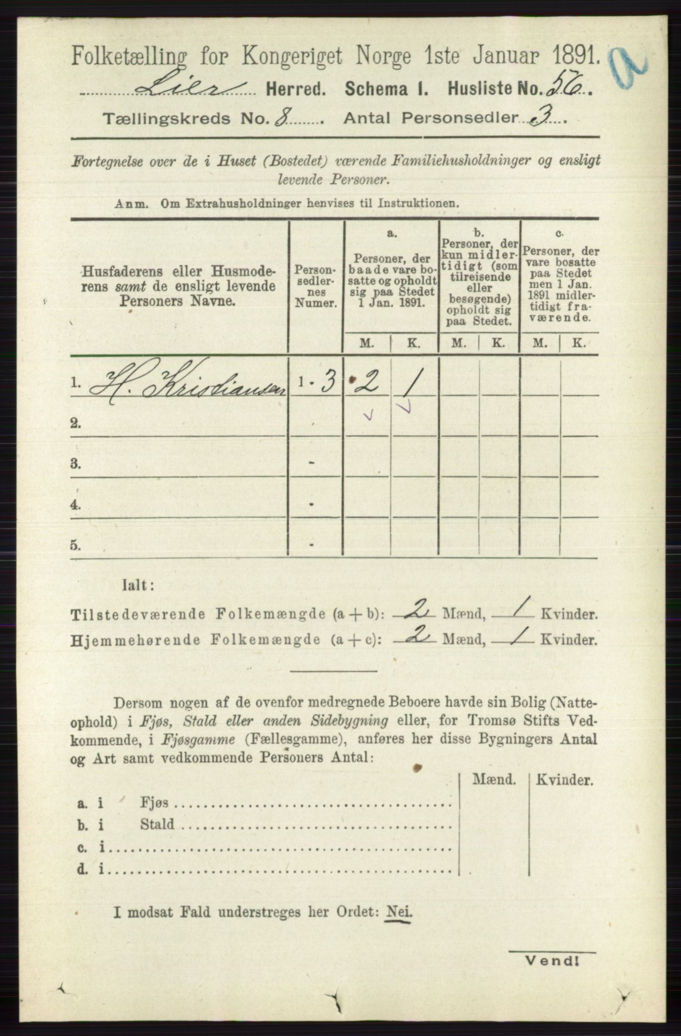 RA, 1891 census for 0626 Lier, 1891, p. 5053