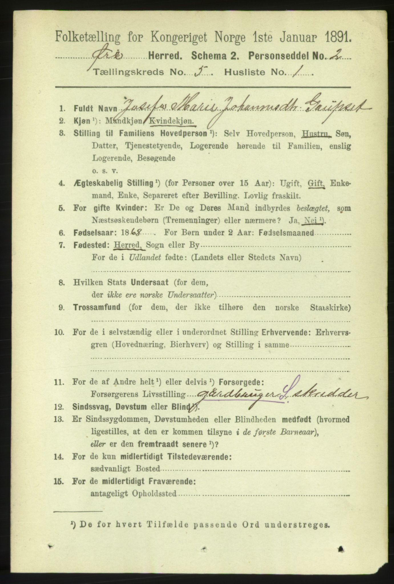 RA, 1891 census for 1558 Øre, 1891, p. 2375