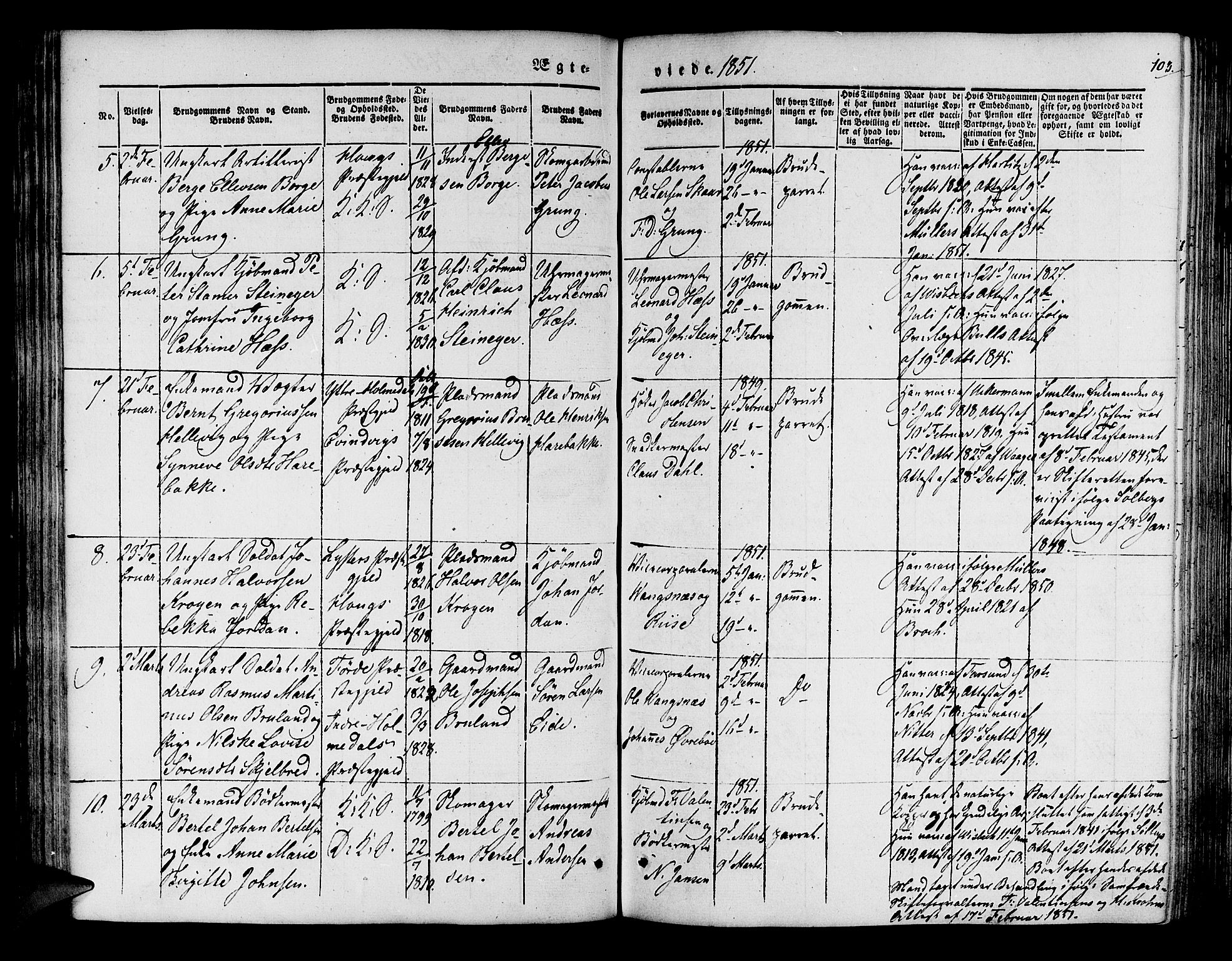Korskirken sokneprestembete, SAB/A-76101/H/Hab: Parish register (copy) no. D 1, 1840-1867, p. 103