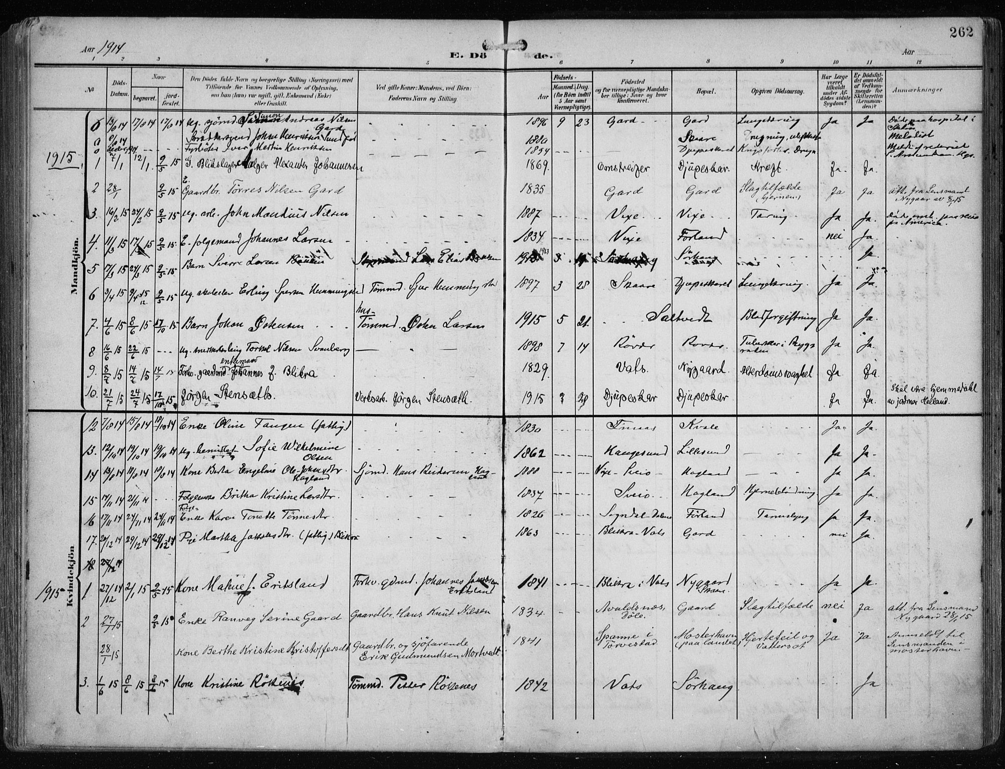 Haugesund sokneprestkontor, AV/SAST-A -101863/H/Ha/Haa/L0010: Parish register (official) no. A 10, 1909-1935, p. 262