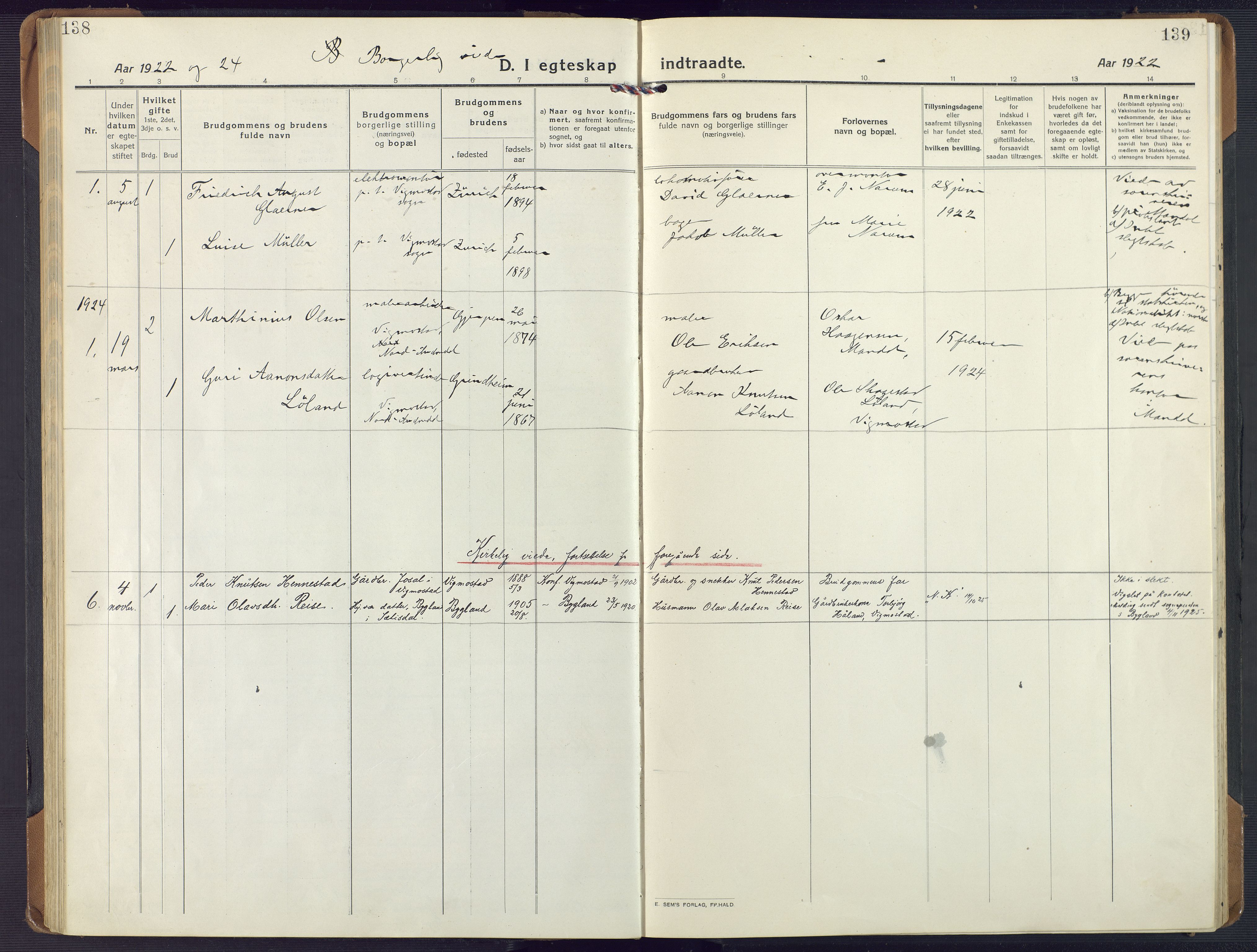 Nord-Audnedal sokneprestkontor, SAK/1111-0032/F/Fa/Fab/L0005: Parish register (official) no. A 5, 1918-1925, p. 138-139