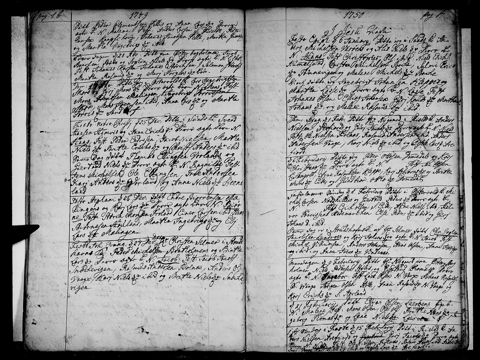 Sund sokneprestembete, AV/SAB-A-99930: Parish register (official) no. A 4, 1748-1769, p. 16-17