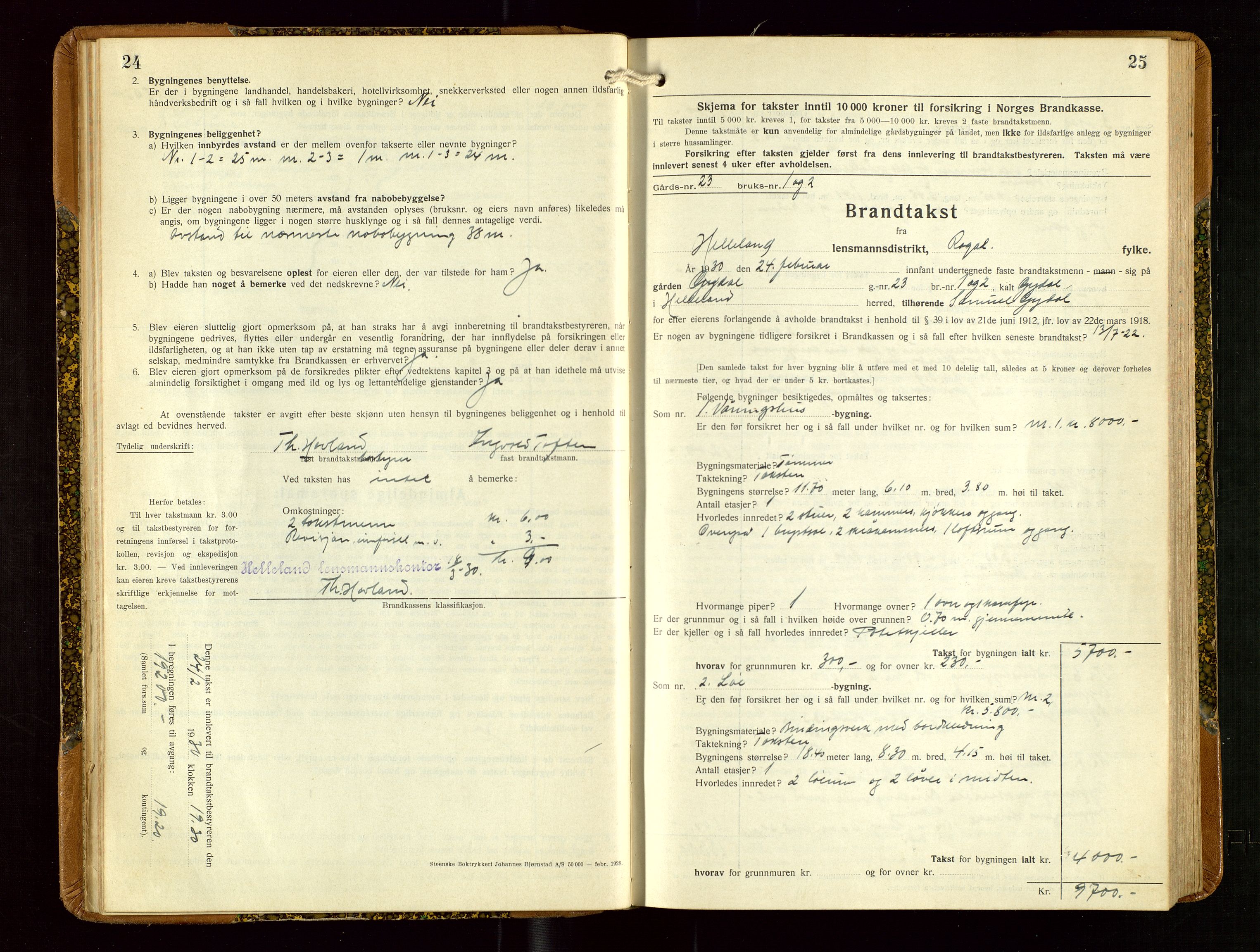 Helleland lensmannskontor, AV/SAST-A-100209/Gob/L0003: "Brandtakstprotokoll", 1930-1939, p. 24-25