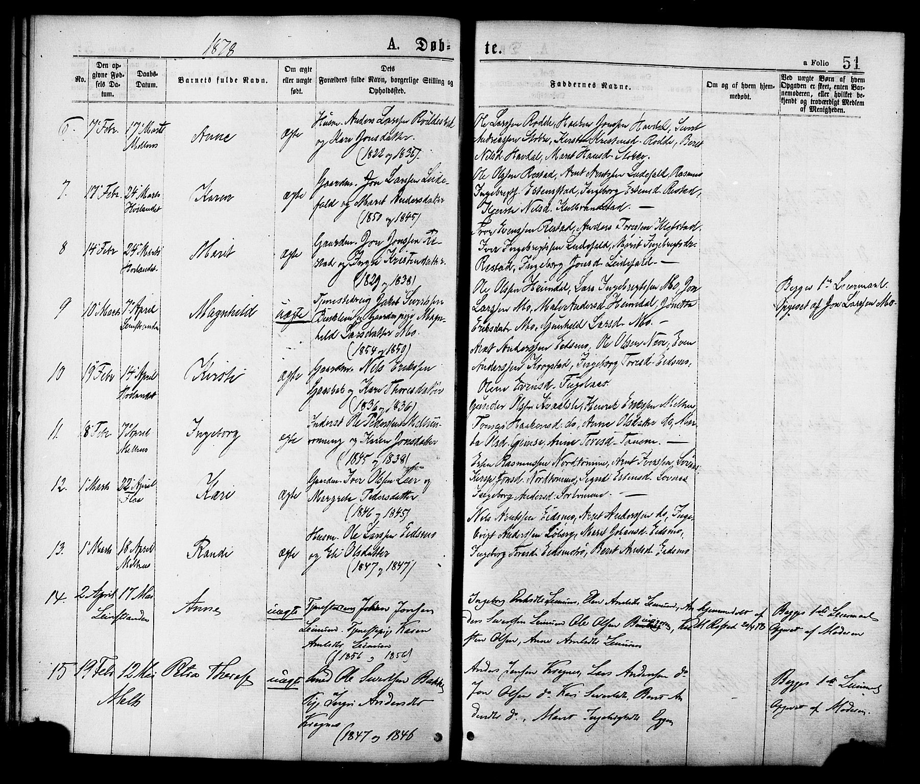 Ministerialprotokoller, klokkerbøker og fødselsregistre - Sør-Trøndelag, AV/SAT-A-1456/691/L1079: Parish register (official) no. 691A11, 1873-1886, p. 51